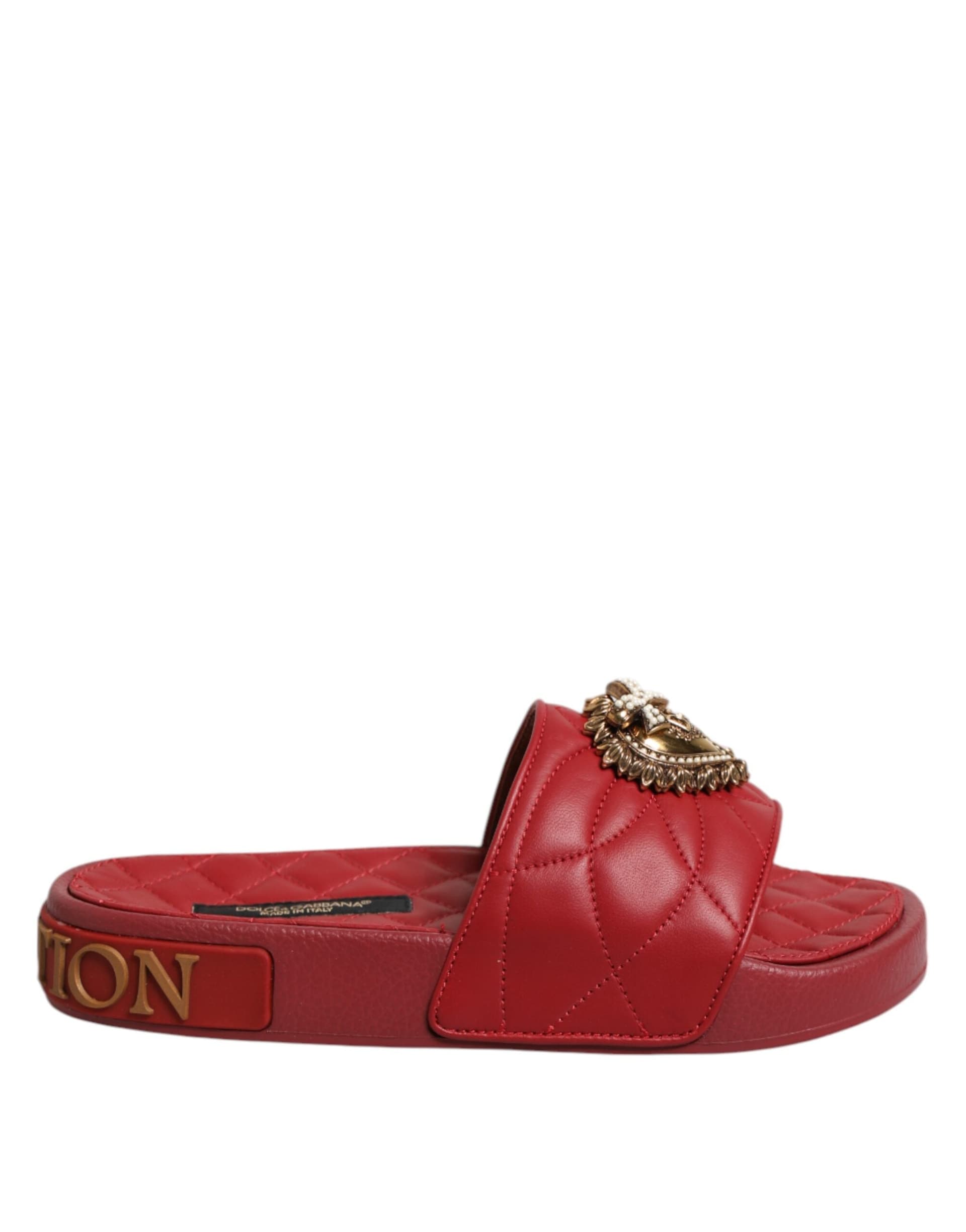 Dolce & Gabbana Red Devotion Matelassé Leather Slides Shoes - 5