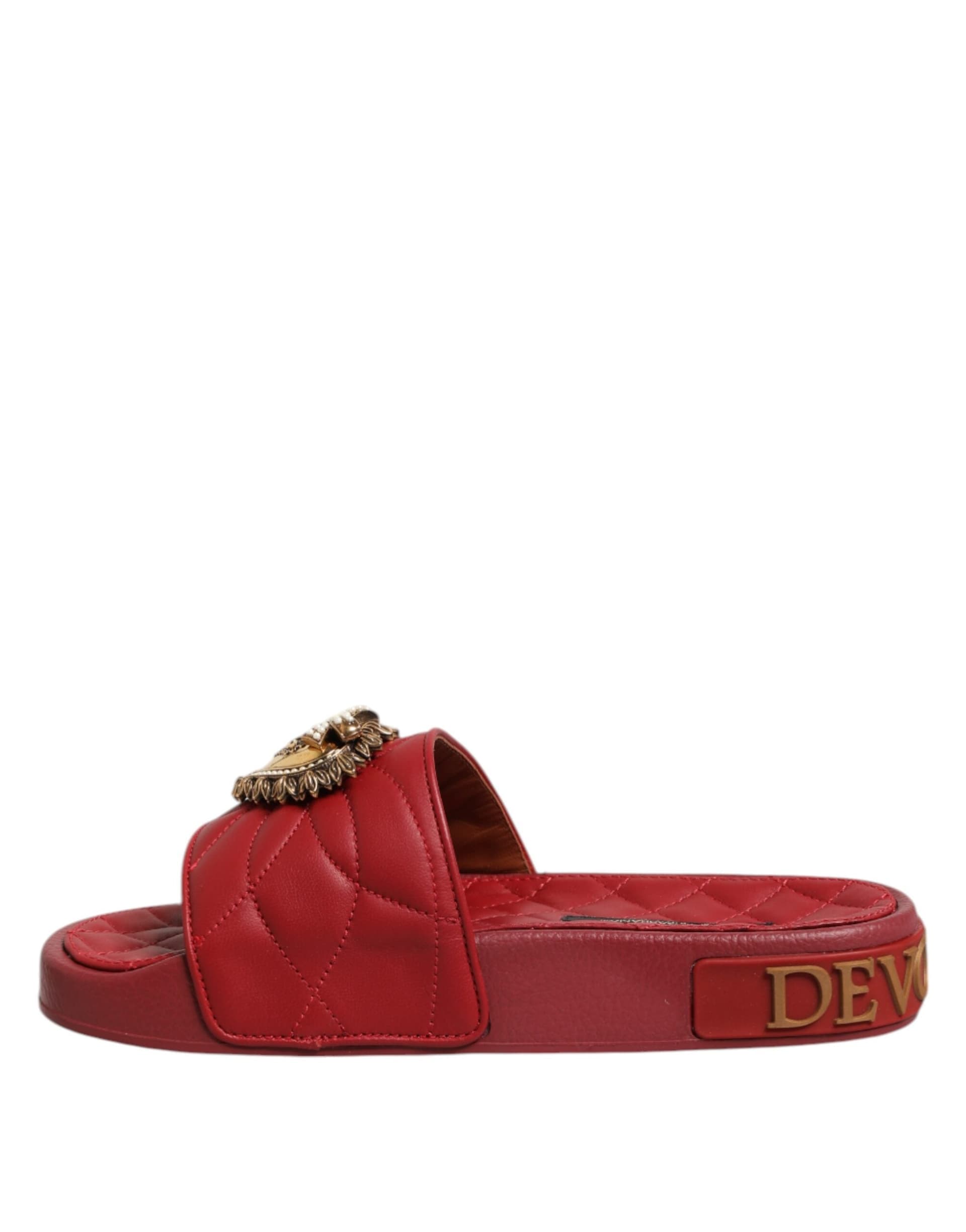 Dolce & Gabbana Red Devotion Matelassé Leather Slides Shoes - 7