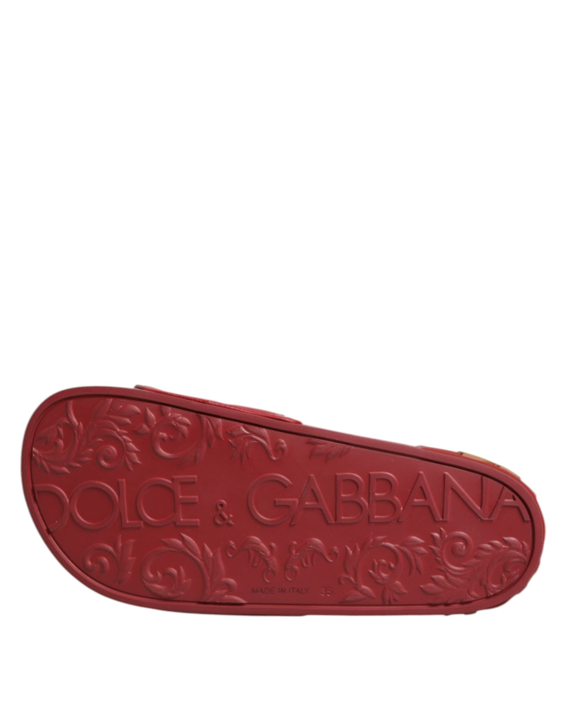 Dolce & Gabbana Red Devotion Matelassé Leather Slides Shoes - 8