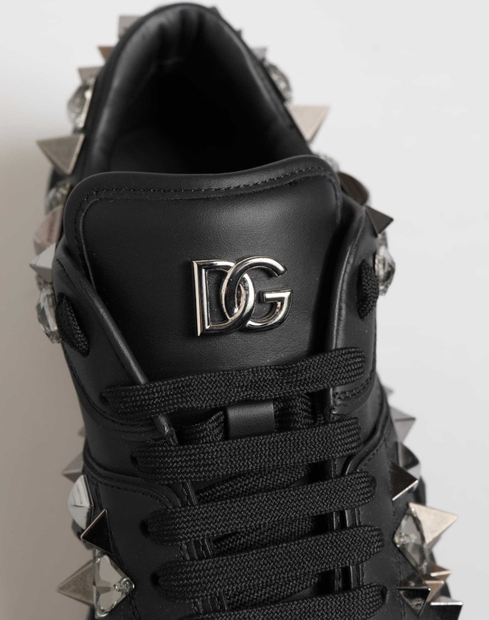 Dolce & Gabbana Black Leather Studded Low Top Sneakers Shoes - 2
