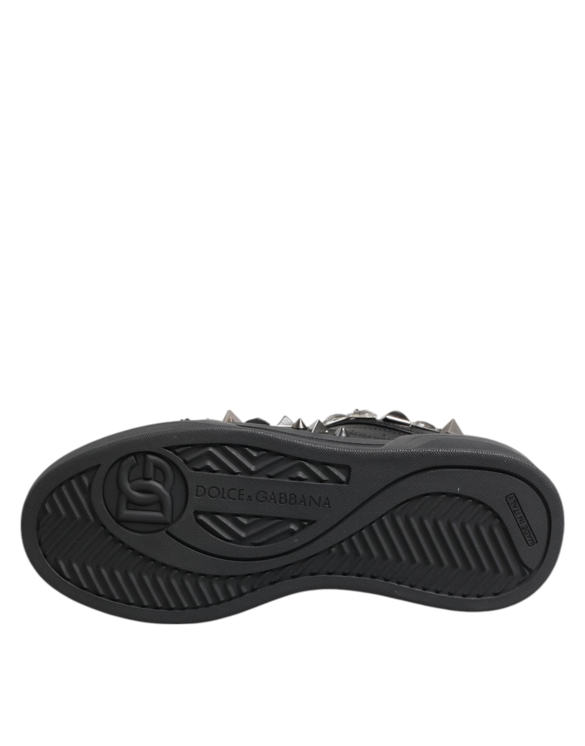 Dolce & Gabbana Black Leather Studded Low Top Sneakers Shoes - 3