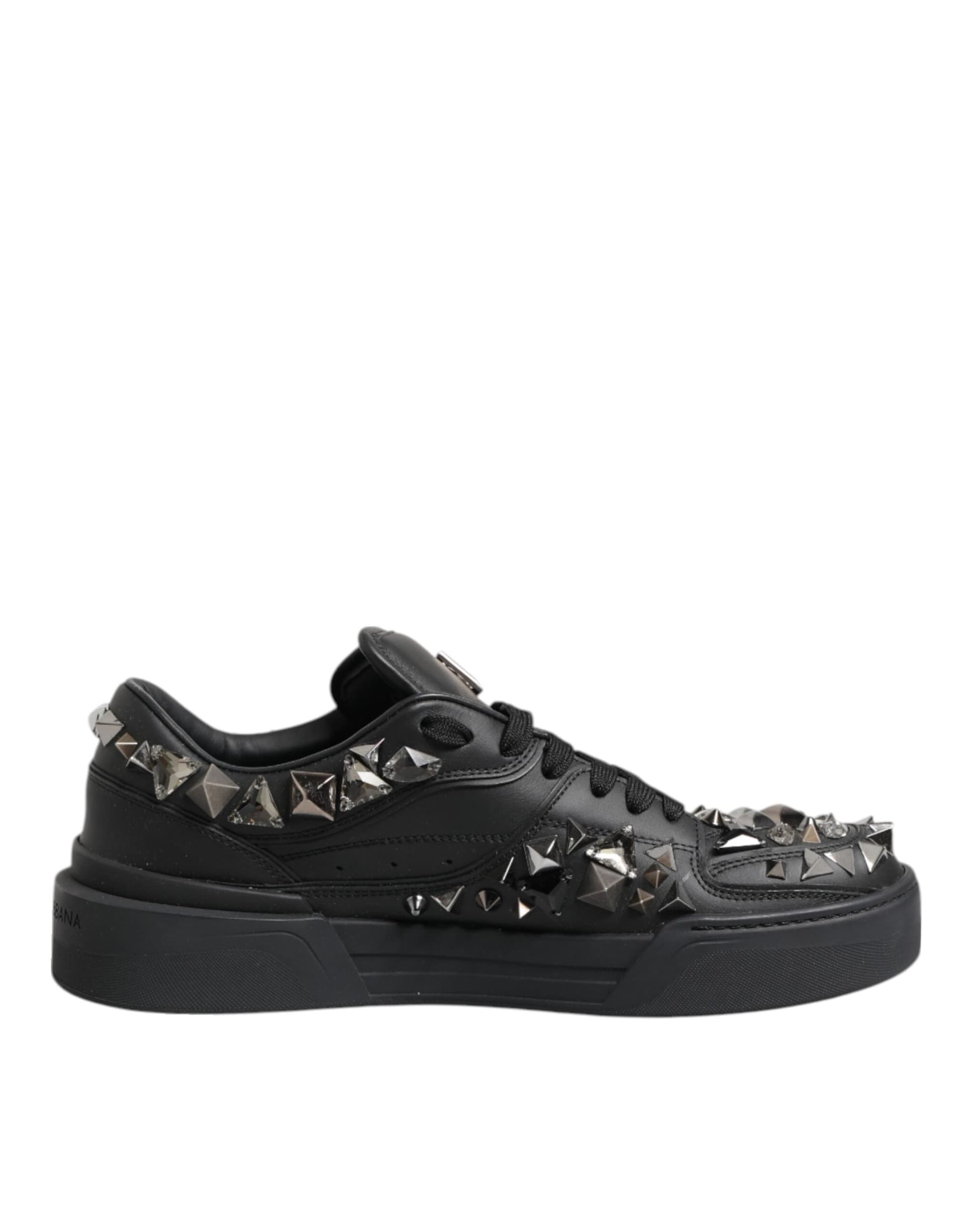 Dolce & Gabbana Black Leather Studded Low Top Sneakers Shoes - 4
