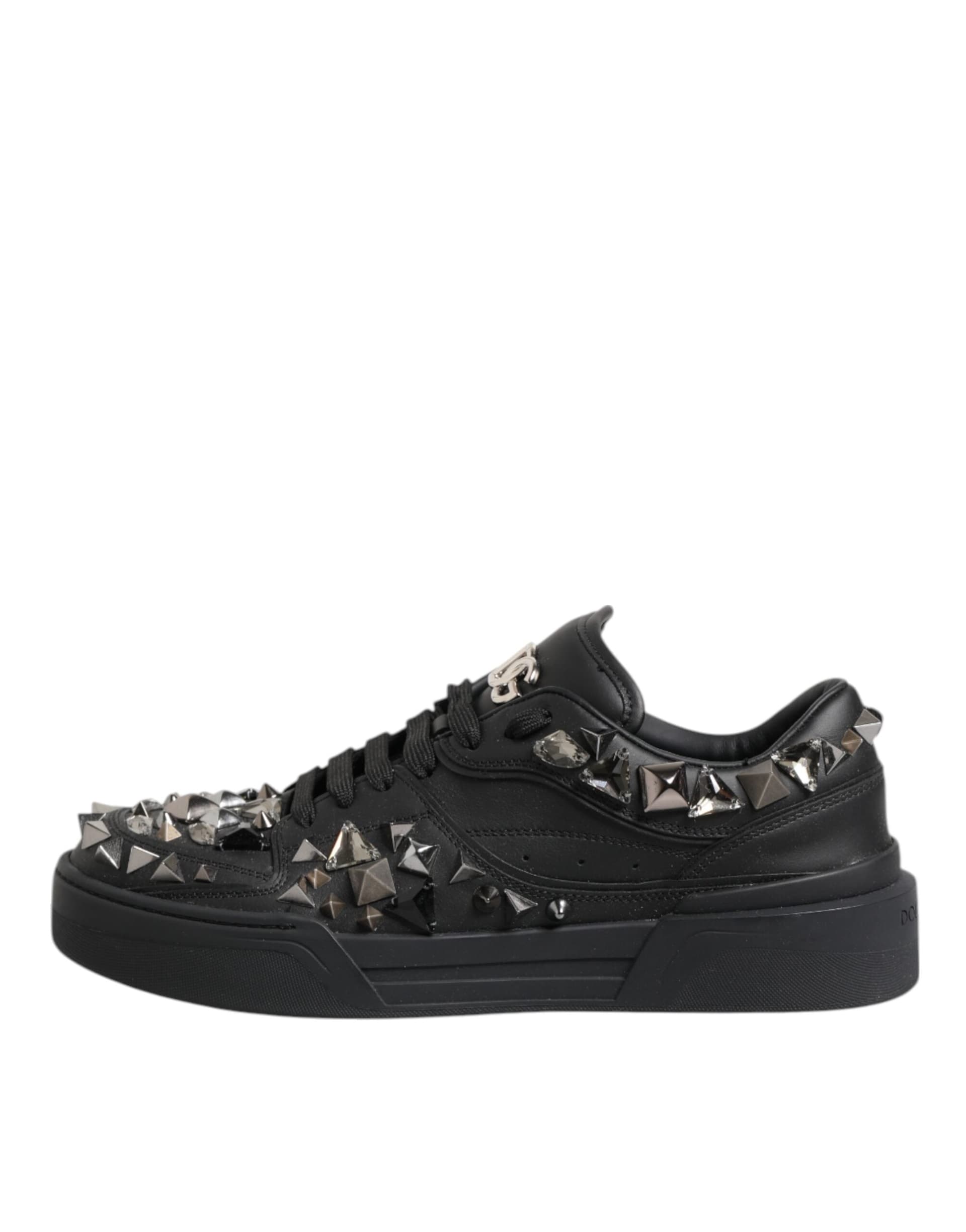 Dolce & Gabbana Black Leather Studded Low Top Sneakers Shoes - 6