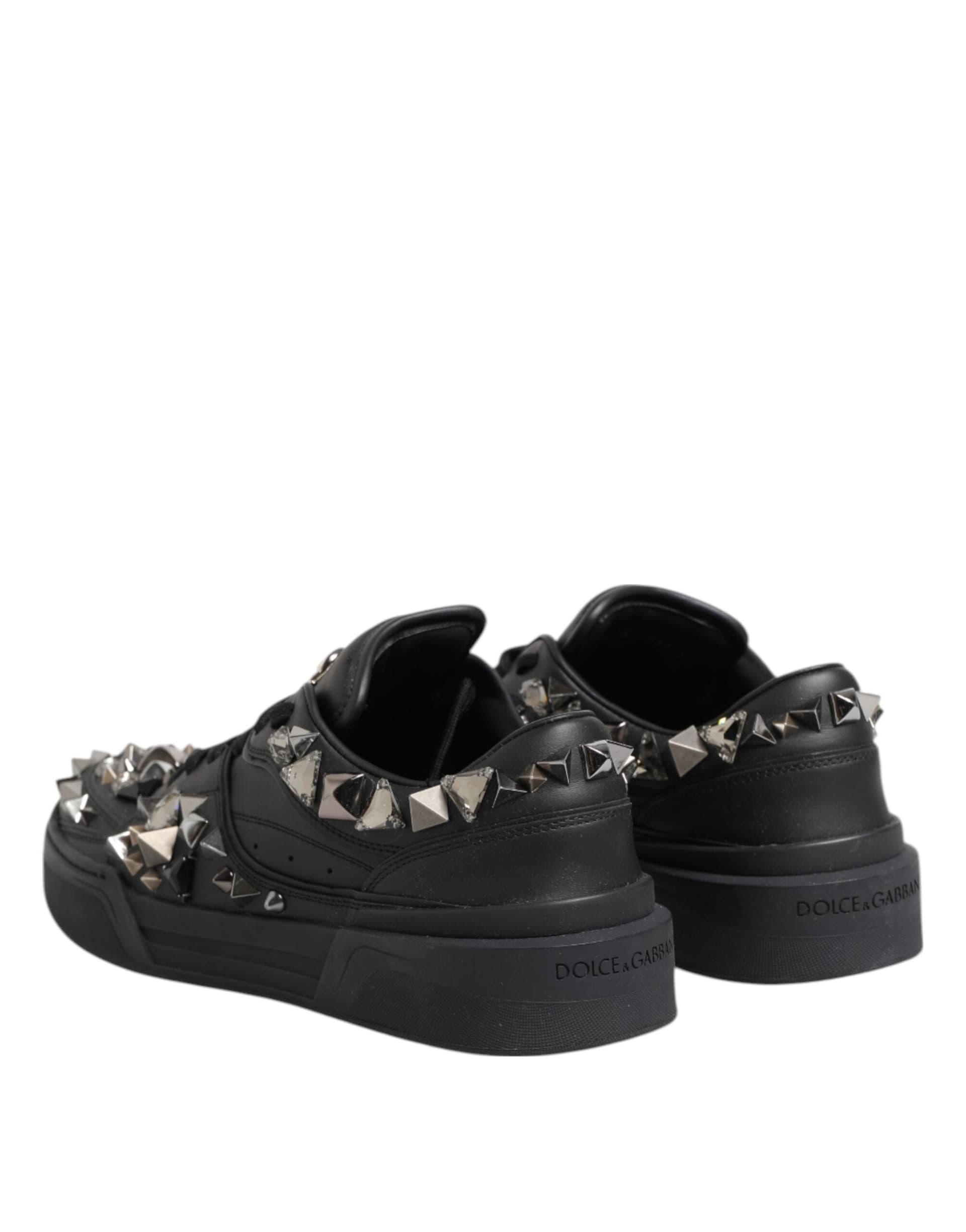 Dolce & Gabbana Black Leather Studded Low Top Sneakers Shoes - 7