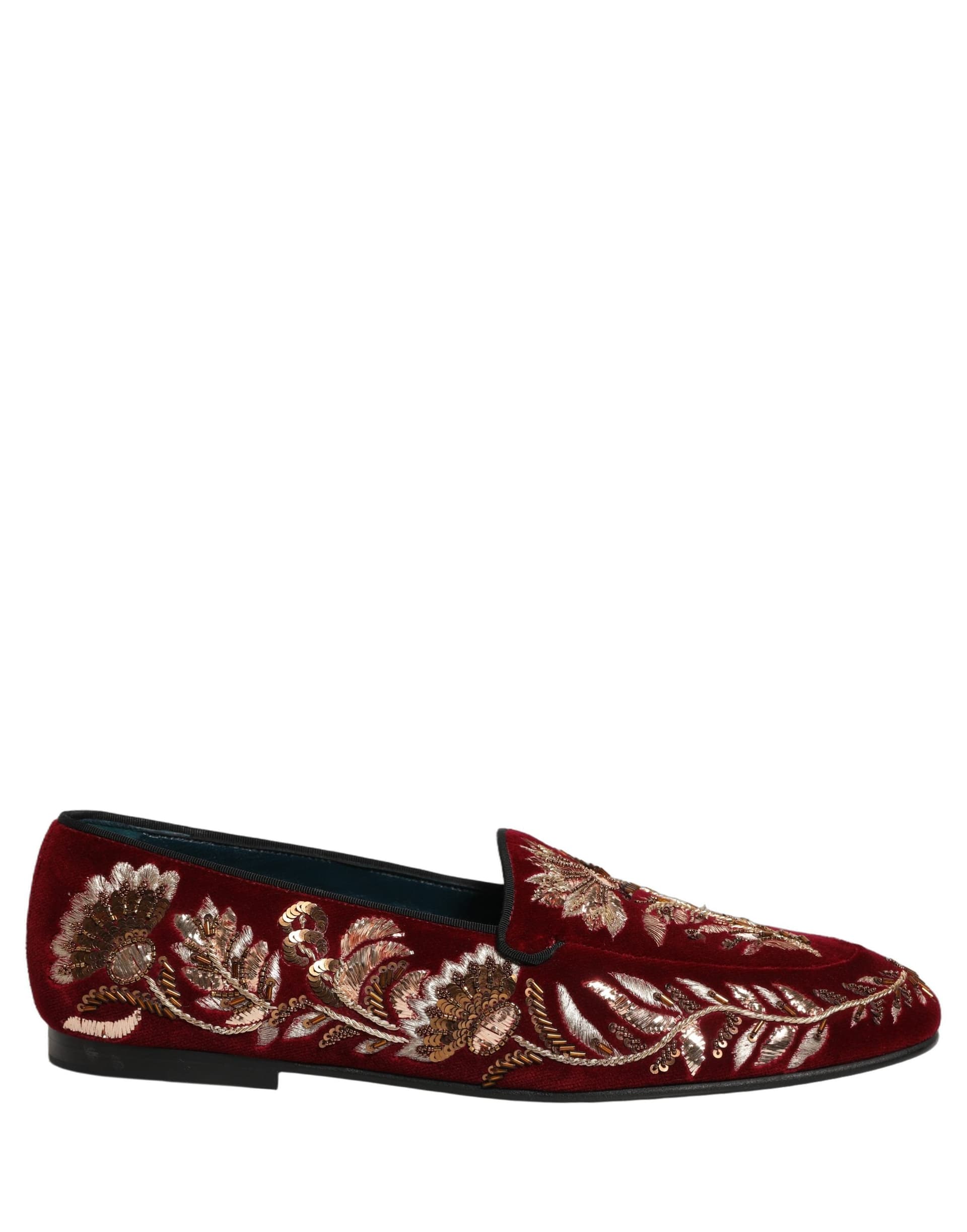 Dolce & Gabbana Red Velvet Floral Embroidery Loafers Shoes - 8