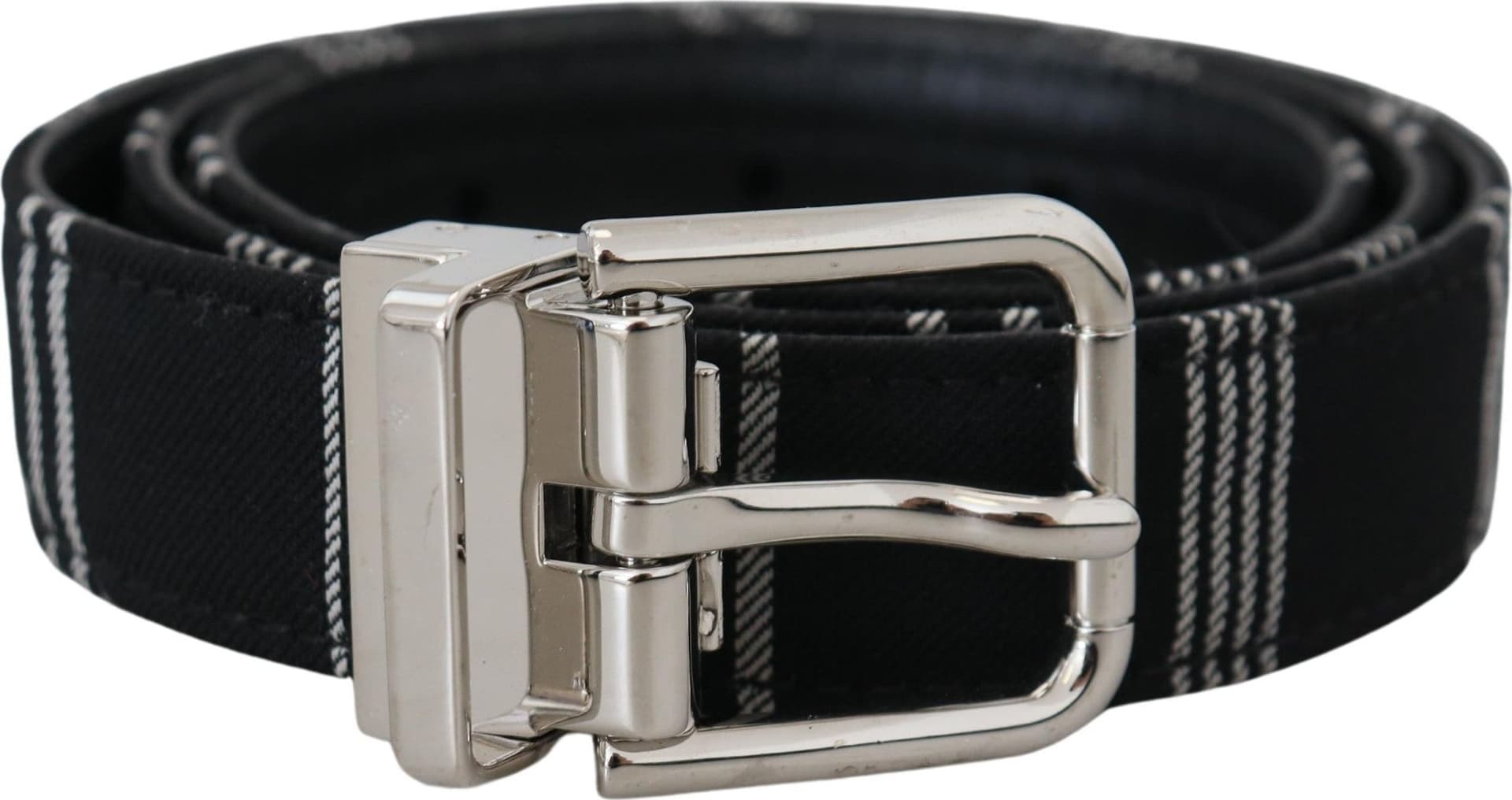 Dolce & Gabbana Black White Cotton Metal Silver Buckle Belt - 2