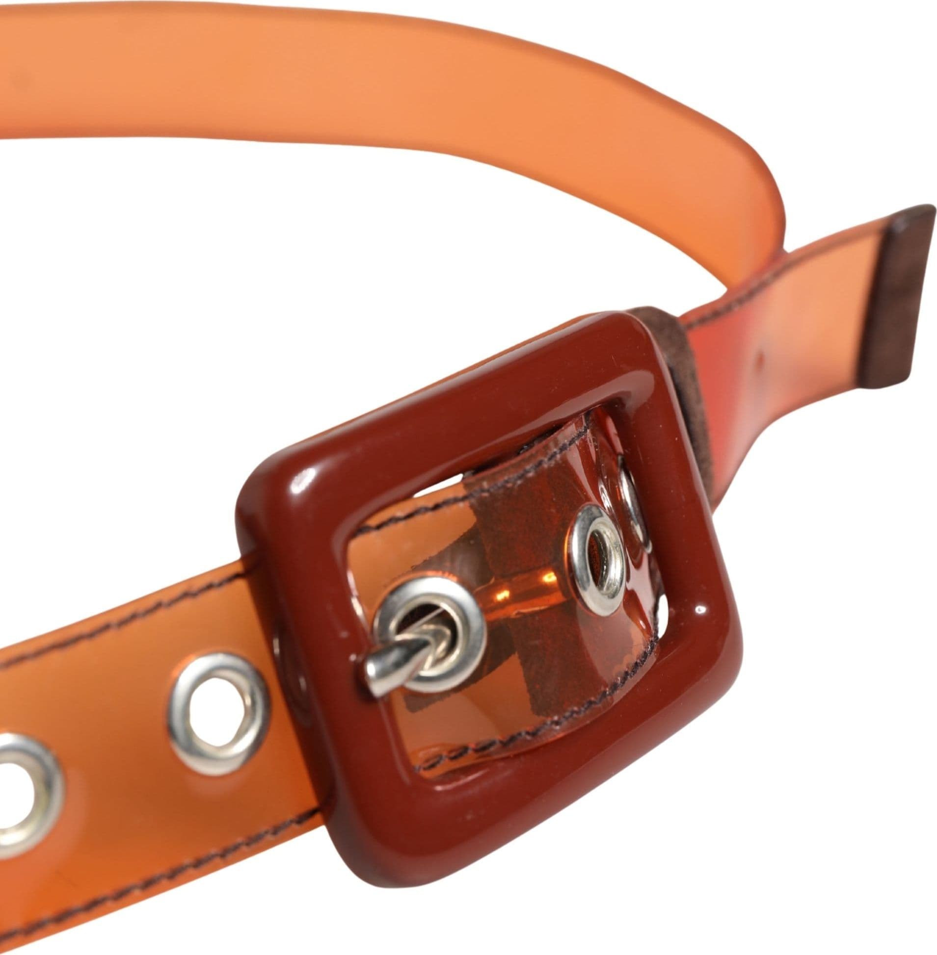 Miu Miu Orange PVC Waist Women Cintura Square Buckle Belt - 4