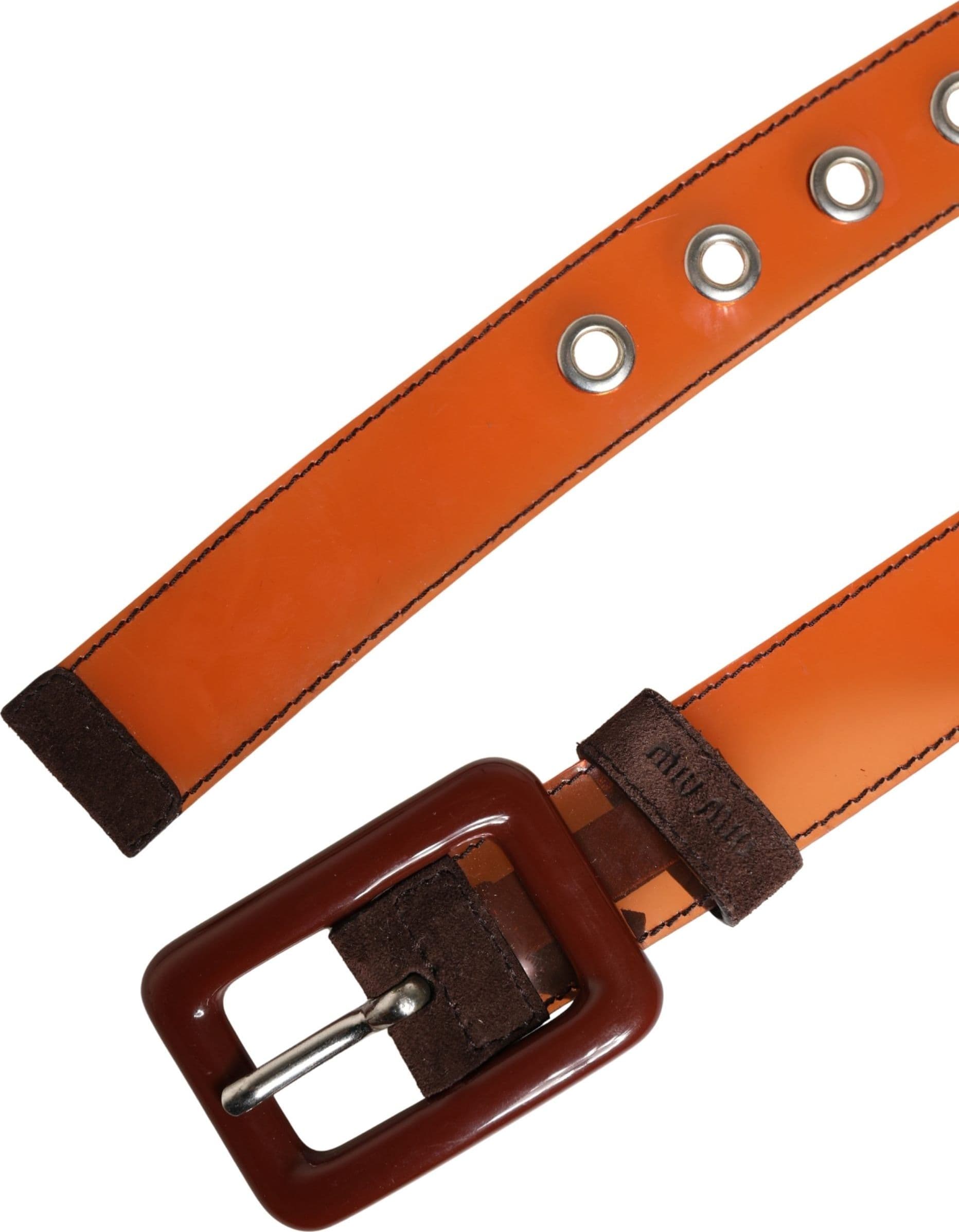 Miu Miu Orange PVC Waist Women Cintura Square Buckle Belt - 7