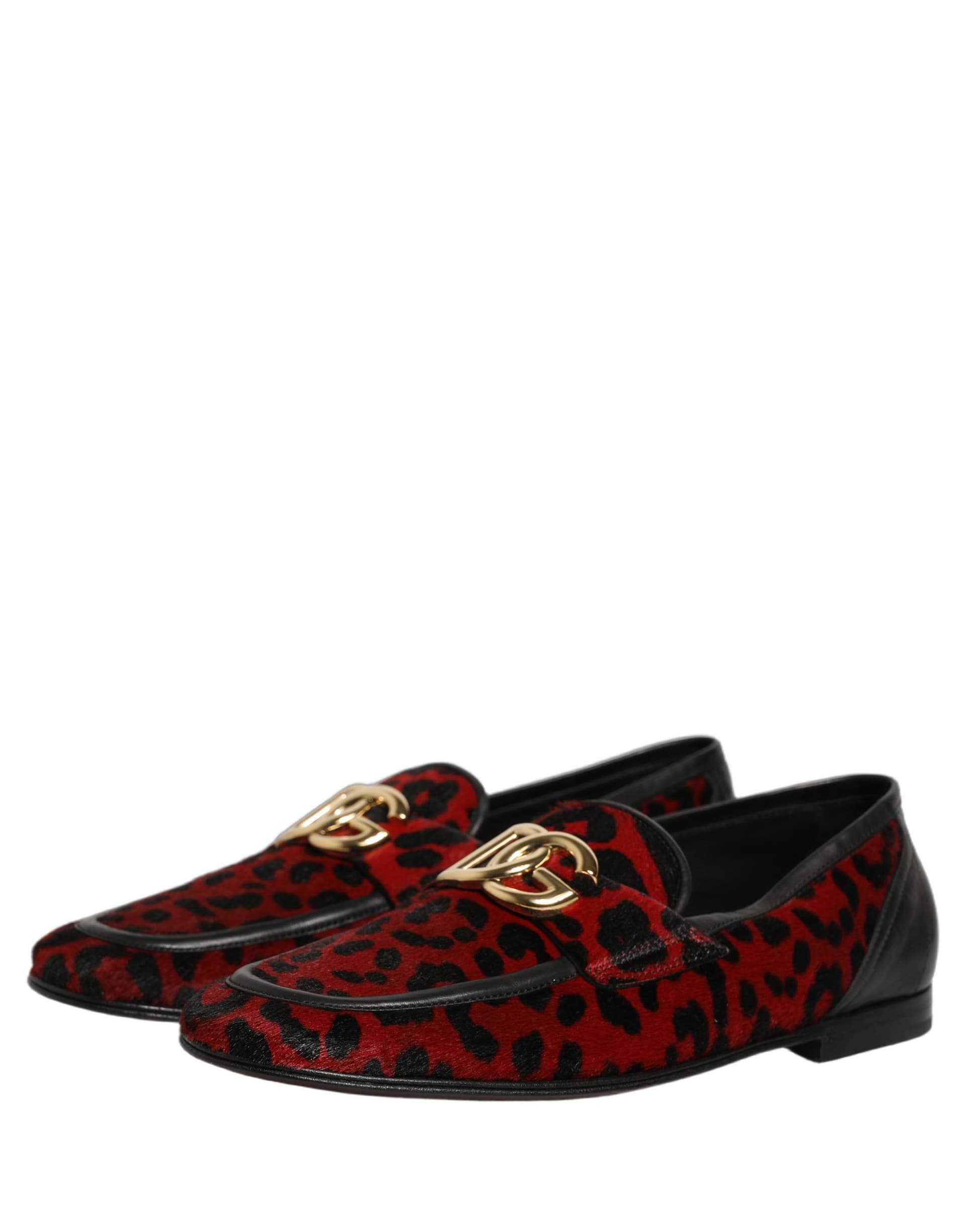 Dolce & Gabbana Red Leopard Print Pony Hair Dress Loafers Shoes - 3