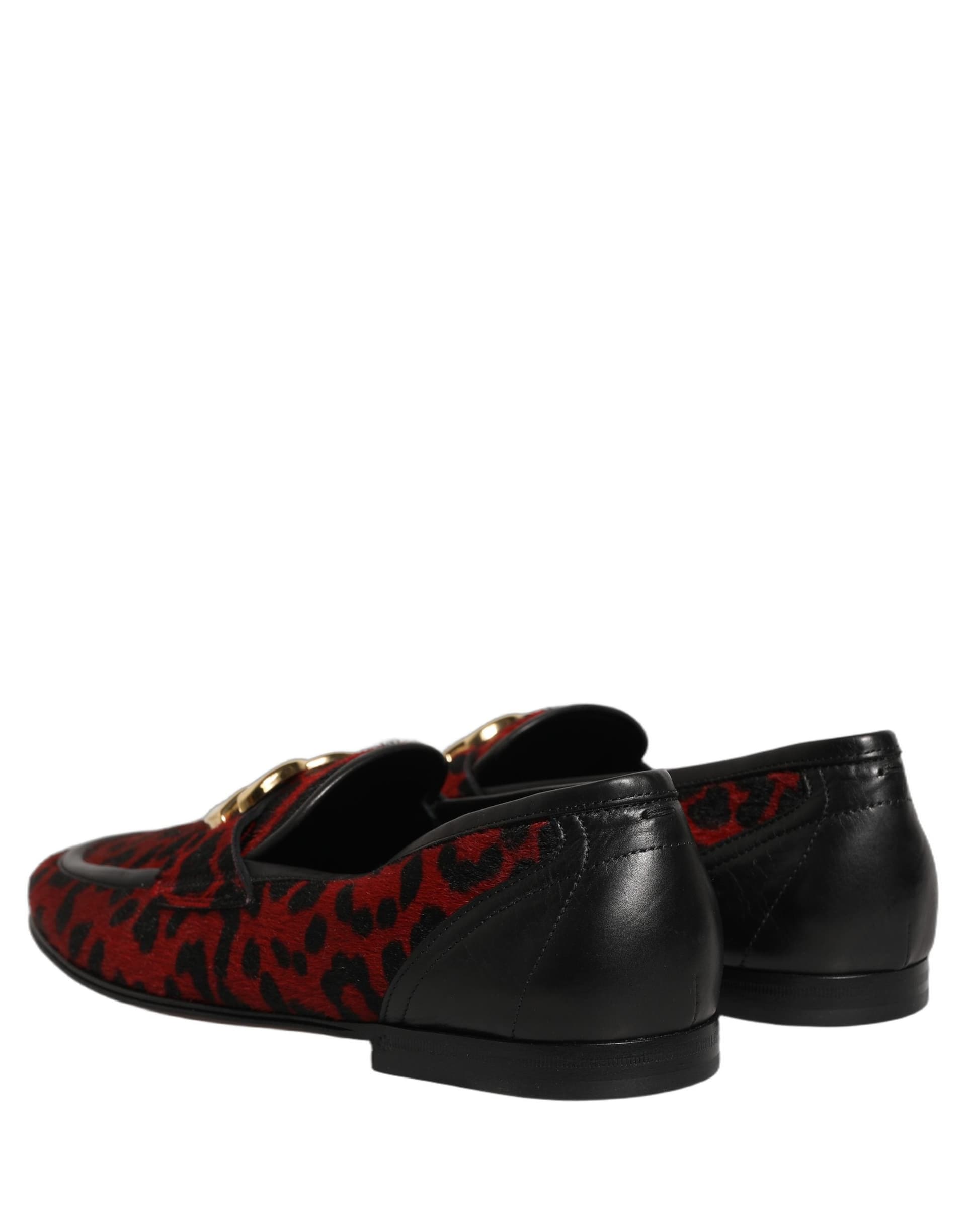 Dolce & Gabbana Red Leopard Print Pony Hair Dress Loafers Shoes - 4