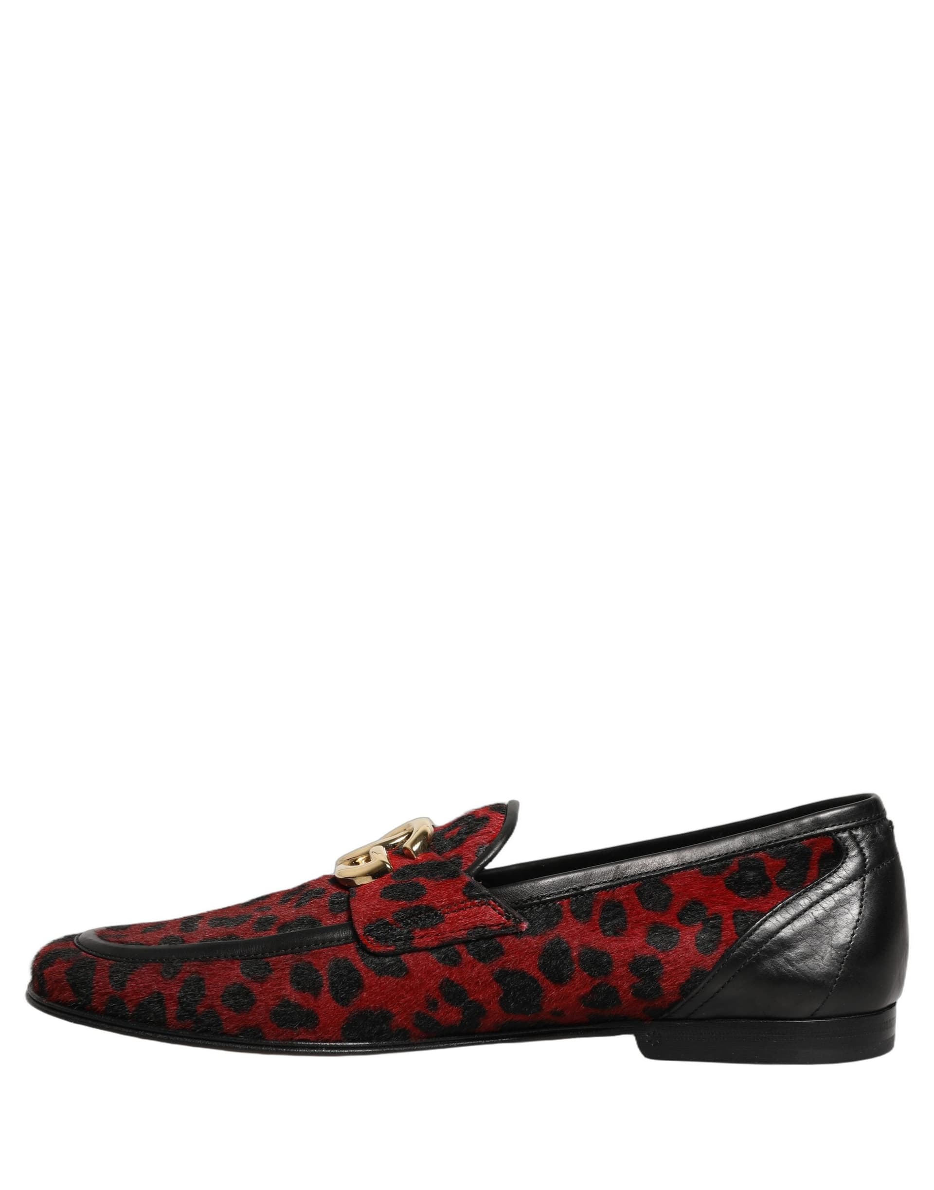 Dolce & Gabbana Red Leopard Print Pony Hair Dress Loafers Shoes - 5