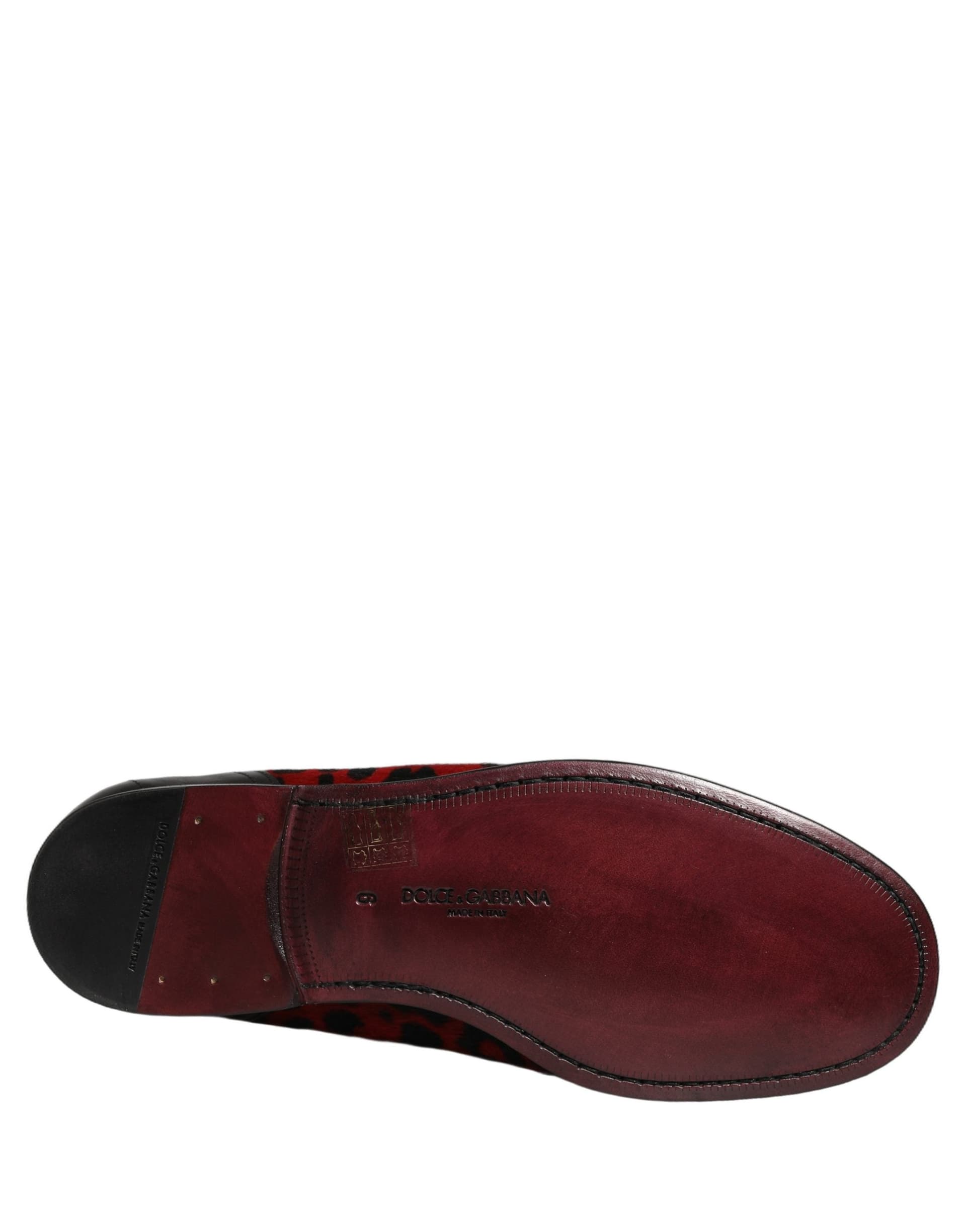 Dolce & Gabbana Red Leopard Print Pony Hair Dress Loafers Shoes - 8