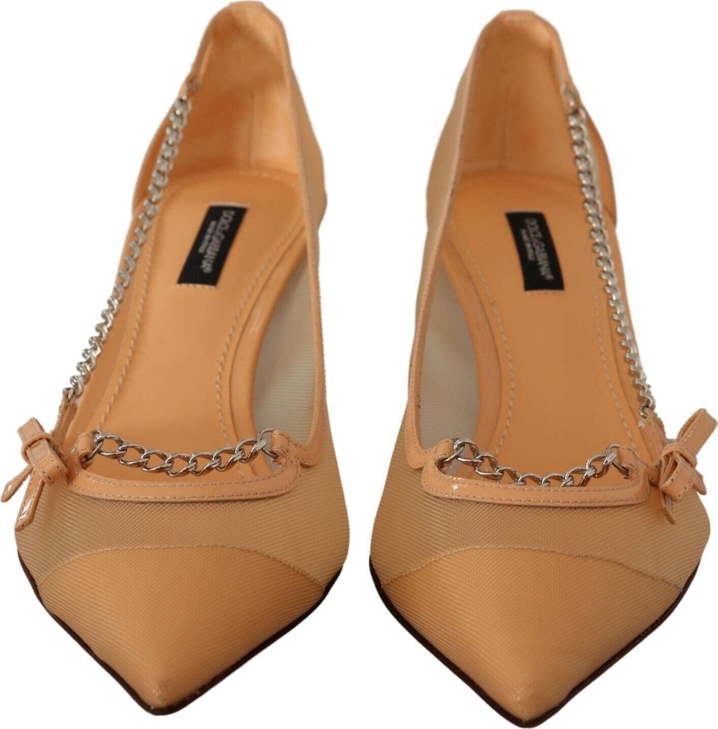 Dolce & Gabbana Peach Mesh Leather Chains Heels Pumps Shoes - 2