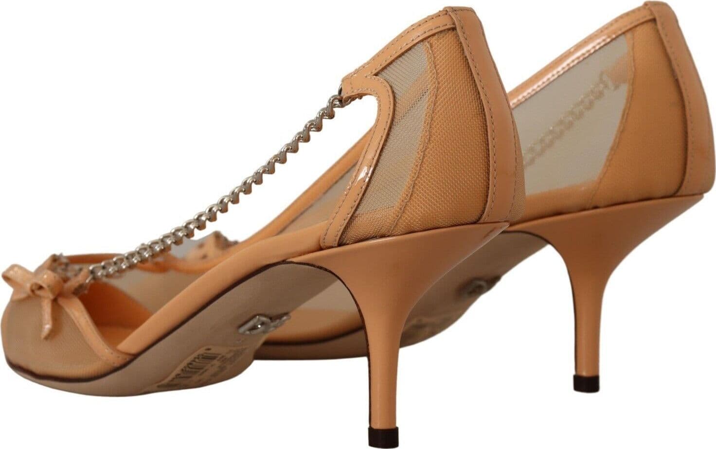 Dolce & Gabbana Peach Mesh Leather Chains Heels Pumps Shoes - 3