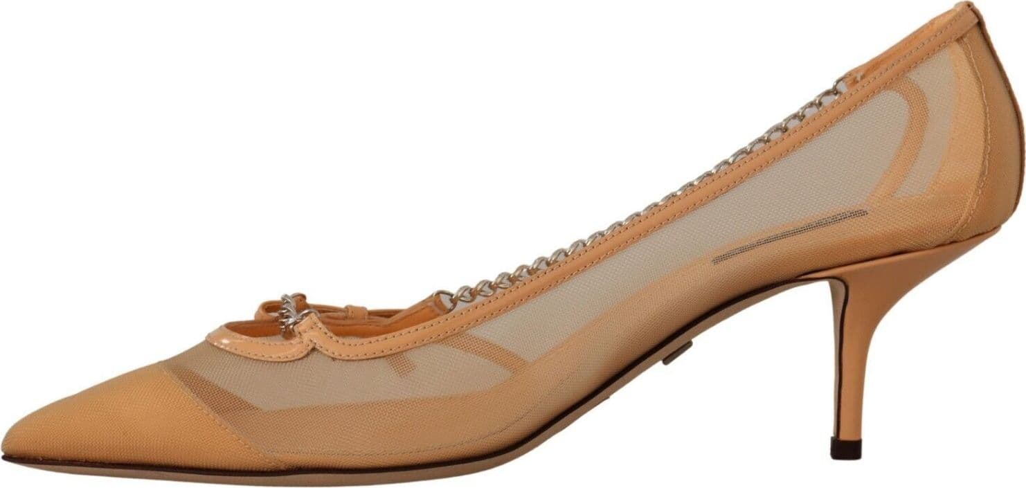 Dolce & Gabbana Peach Mesh Leather Chains Heels Pumps Shoes - 4
