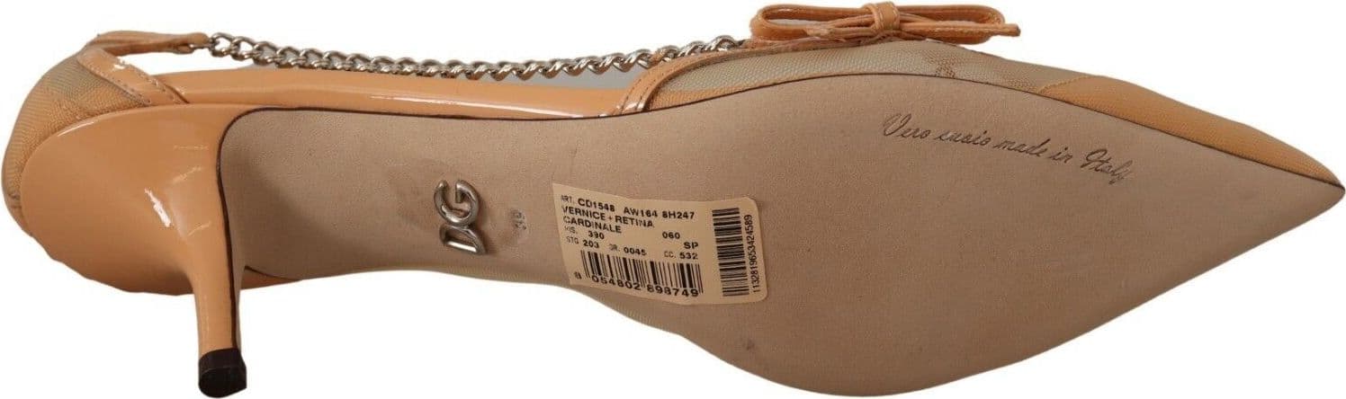 Dolce & Gabbana Peach Mesh Leather Chains Heels Pumps Shoes - 5