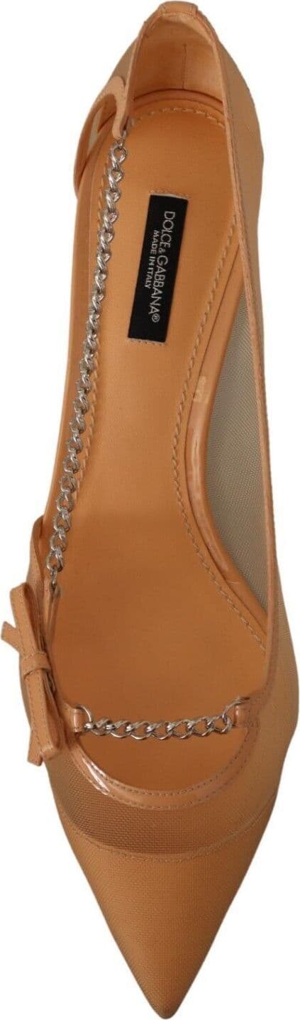 Dolce & Gabbana Peach Mesh Leather Chains Heels Pumps Shoes - 6