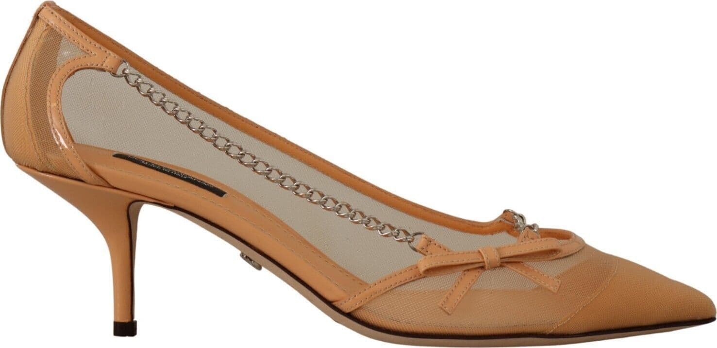 Dolce & Gabbana Peach Mesh Leather Chains Heels Pumps Shoes - 7