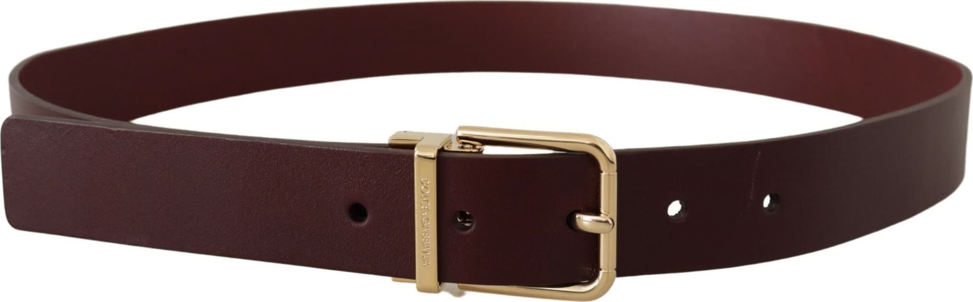 Dolce & Gabbana Maroon Vitello Leather Gold Metal Buckle Belt - 2