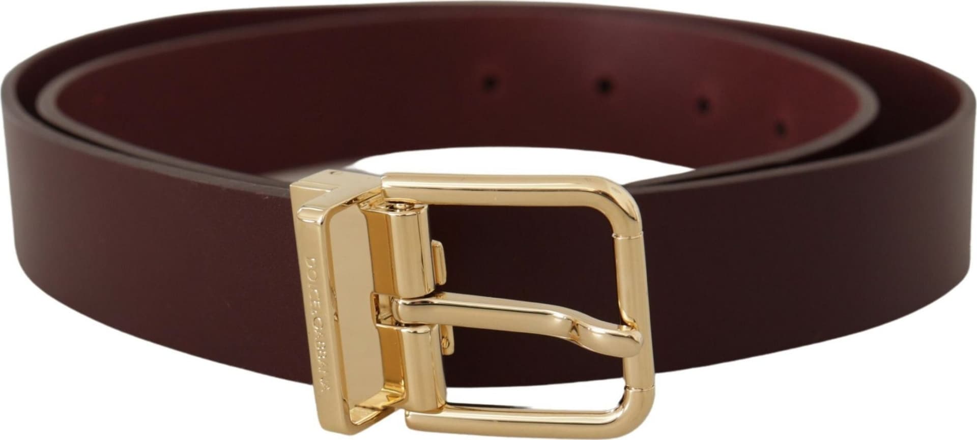 Dolce & Gabbana Maroon Vitello Leather Gold Metal Buckle Belt - 3