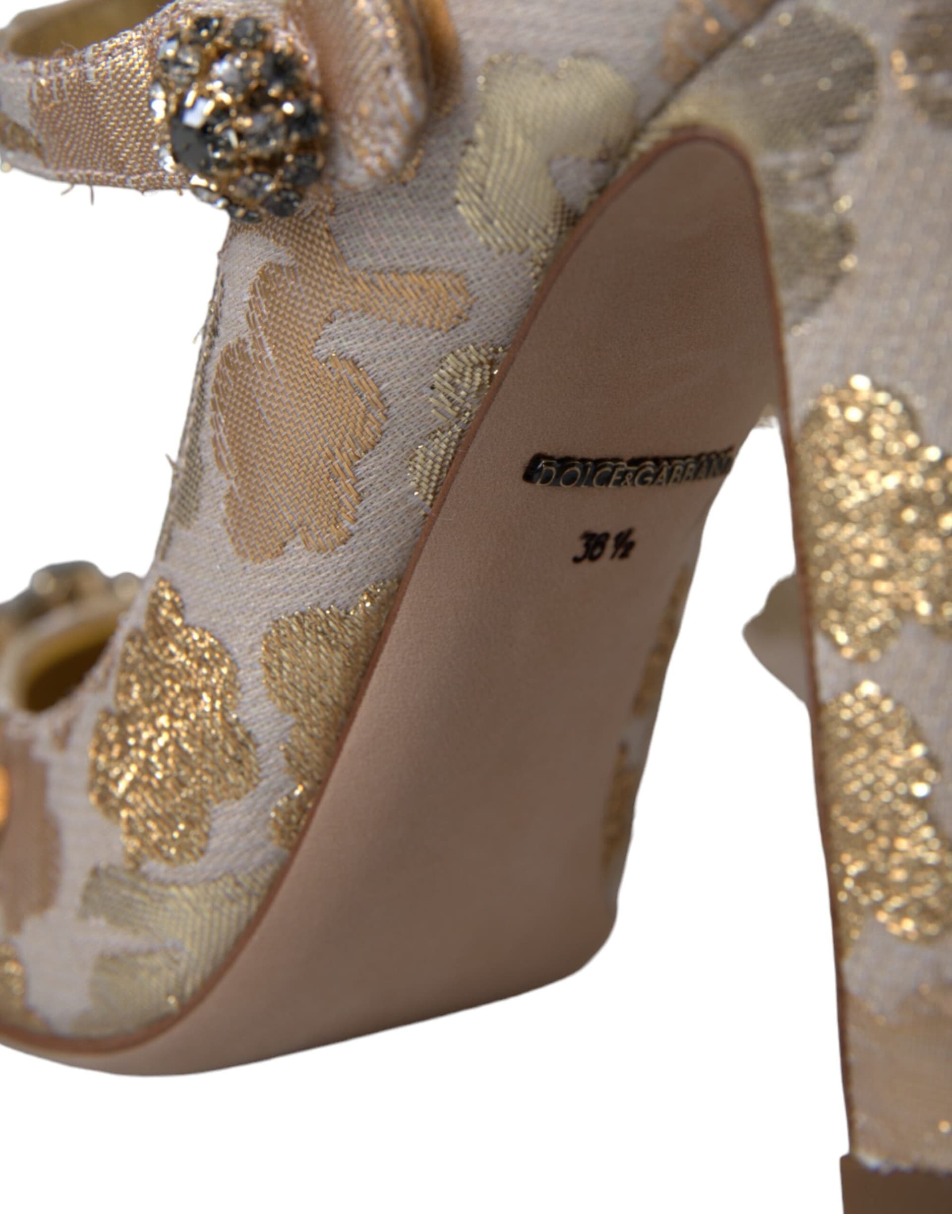 Dolce & Gabbana Gold Jacquard Crystal Mary Janes Pumps Shoes - 5