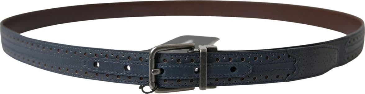 Dolce & Gabbana Blue Leather Perforated Metal Buckle Belt - 2