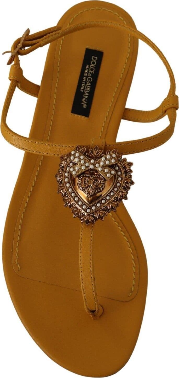 Dolce & Gabbana Mustard Leather Devotion Flats Sandals Shoes - 2