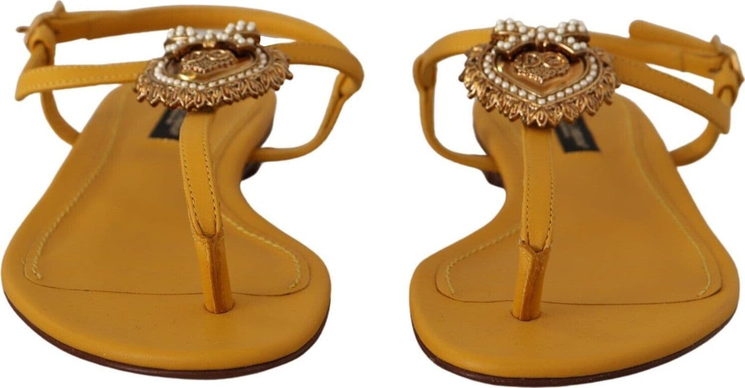 Dolce & Gabbana Mustard Leather Devotion Flats Sandals Shoes - 3