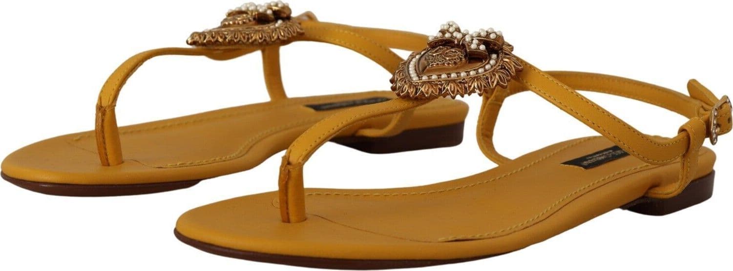 Dolce & Gabbana Mustard Leather Devotion Flats Sandals Shoes - 4