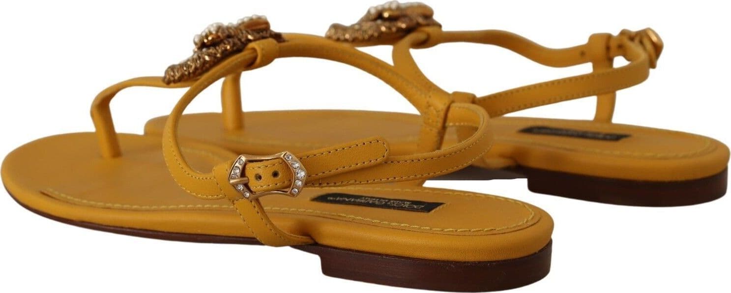 Dolce & Gabbana Mustard Leather Devotion Flats Sandals Shoes - 5