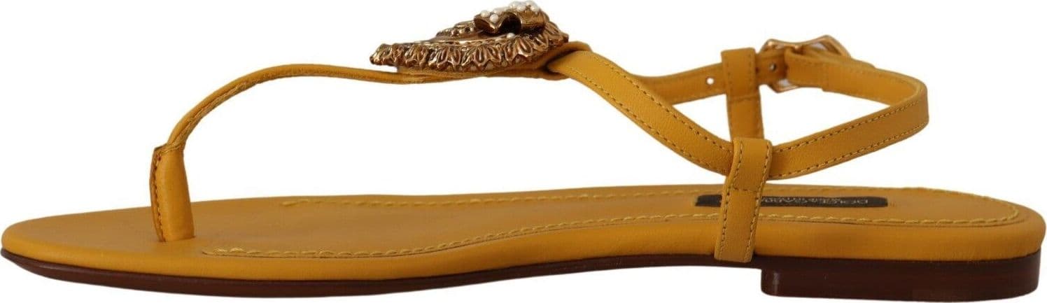 Dolce & Gabbana Mustard Leather Devotion Flats Sandals Shoes - 6