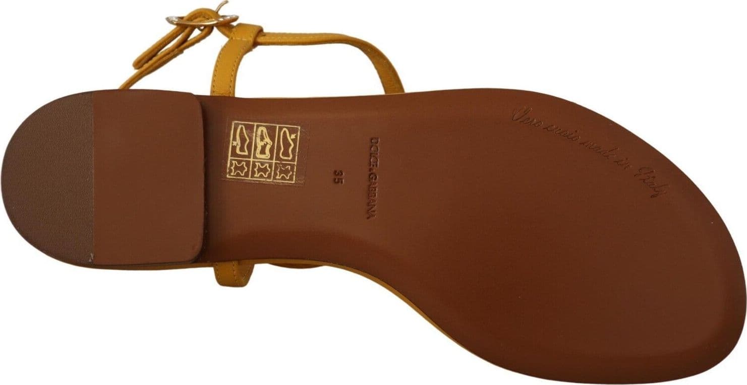 Dolce & Gabbana Mustard Leather Devotion Flats Sandals Shoes - 7