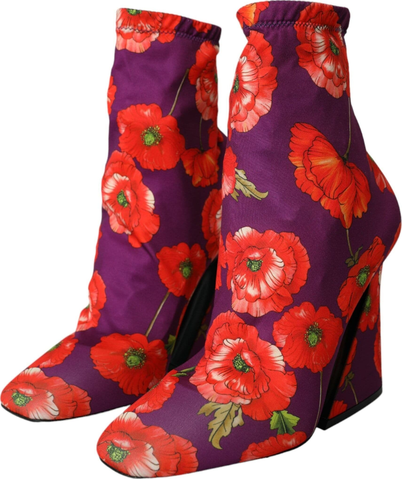Dolce & Gabbana Purple Floral Jersey Stretch Boots Shoes - 2