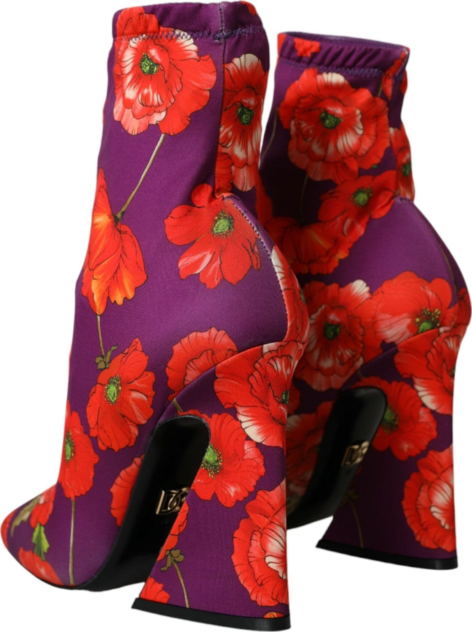Dolce & Gabbana Purple Floral Jersey Stretch Boots Shoes - 3