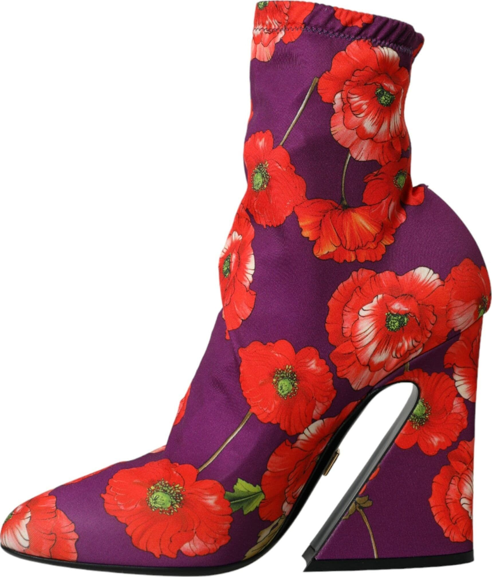 Dolce & Gabbana Purple Floral Jersey Stretch Boots Shoes - 4
