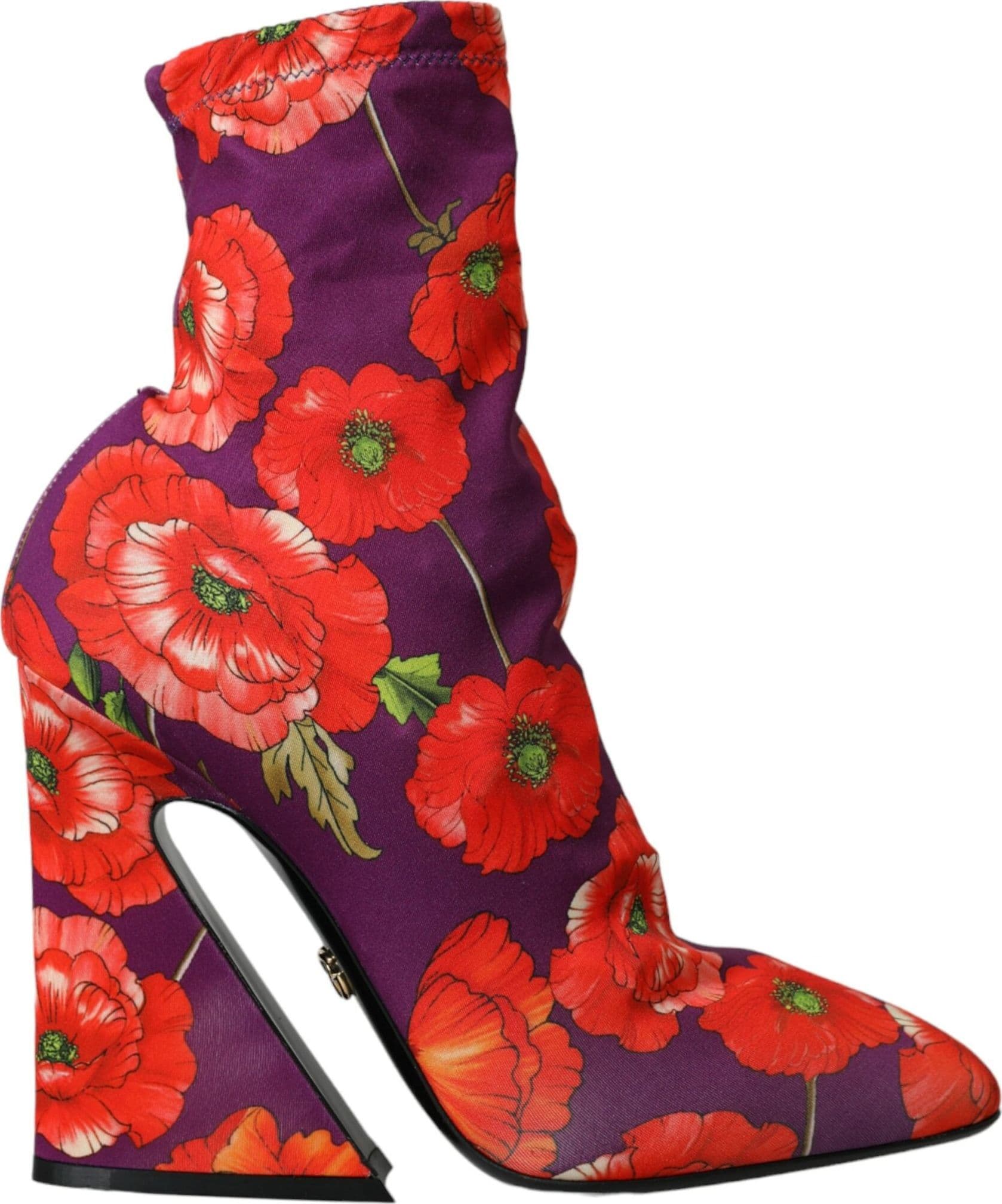 Dolce & Gabbana Purple Floral Jersey Stretch Boots Shoes - 5