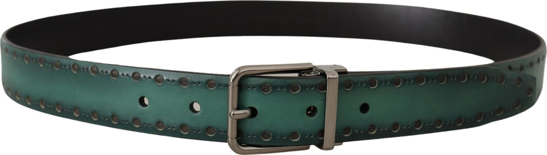 Dolce & Gabbana Green Giotto Leather Silver Metal Buckle Belt - 2