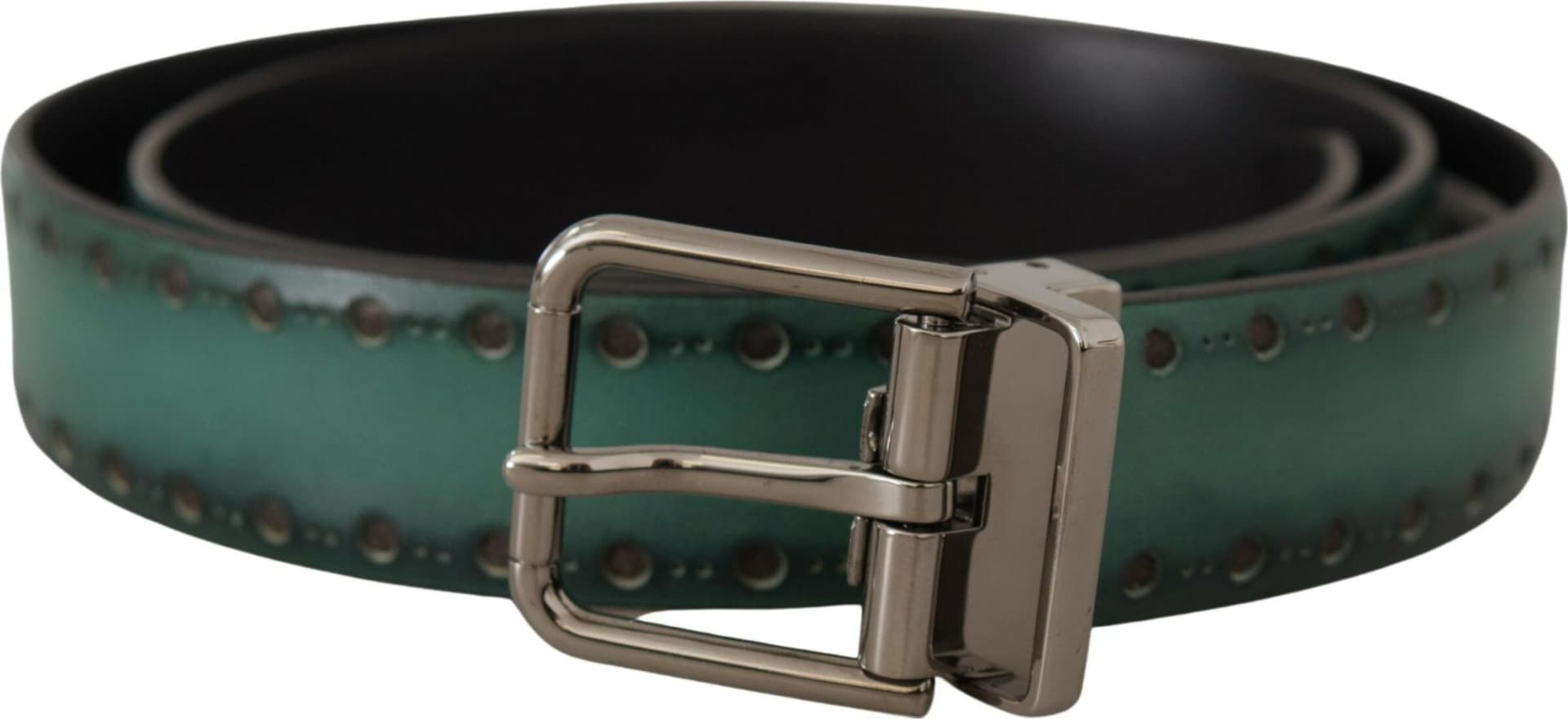 Dolce & Gabbana Green Giotto Leather Silver Metal Buckle Belt - 3