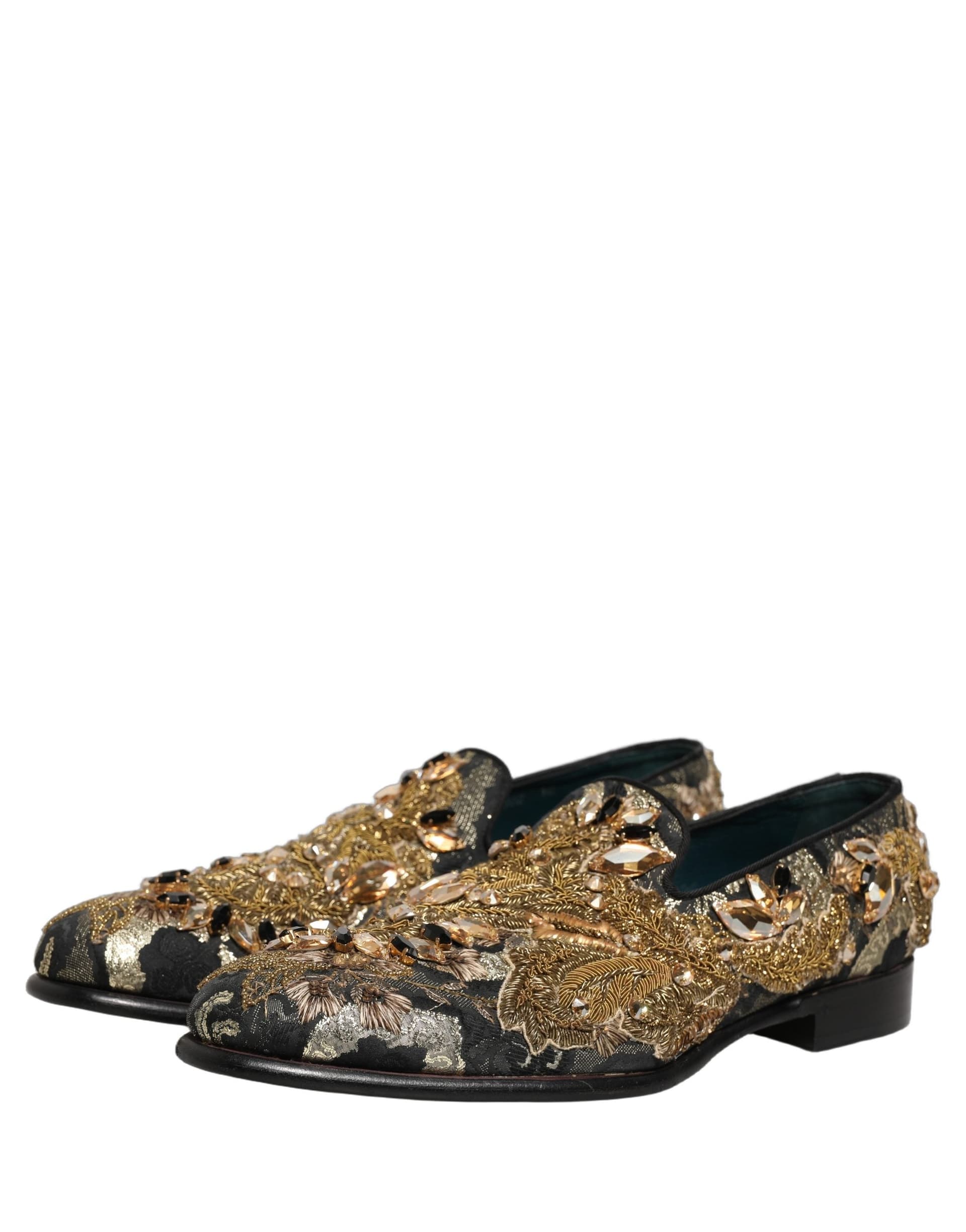 Dolce & Gabbana Black Velvet Embellished Dress Loafers Shoes - 4