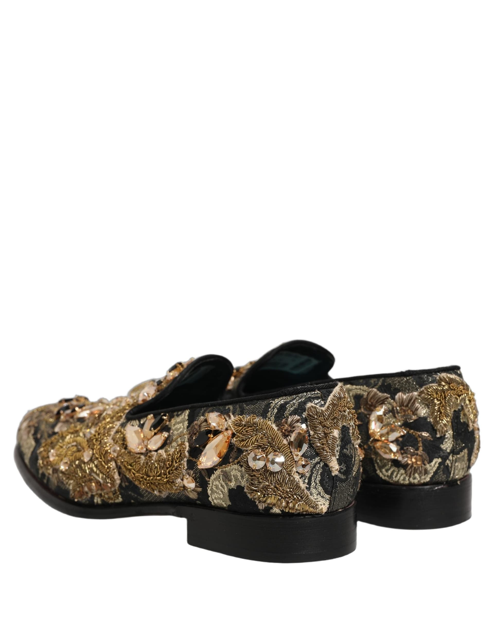 Dolce & Gabbana Black Velvet Embellished Dress Loafers Shoes - 5