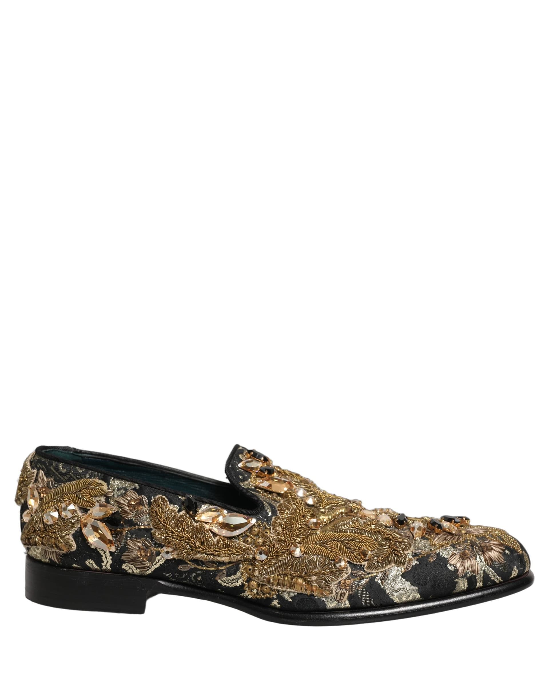 Dolce & Gabbana Black Velvet Embellished Dress Loafers Shoes - 8