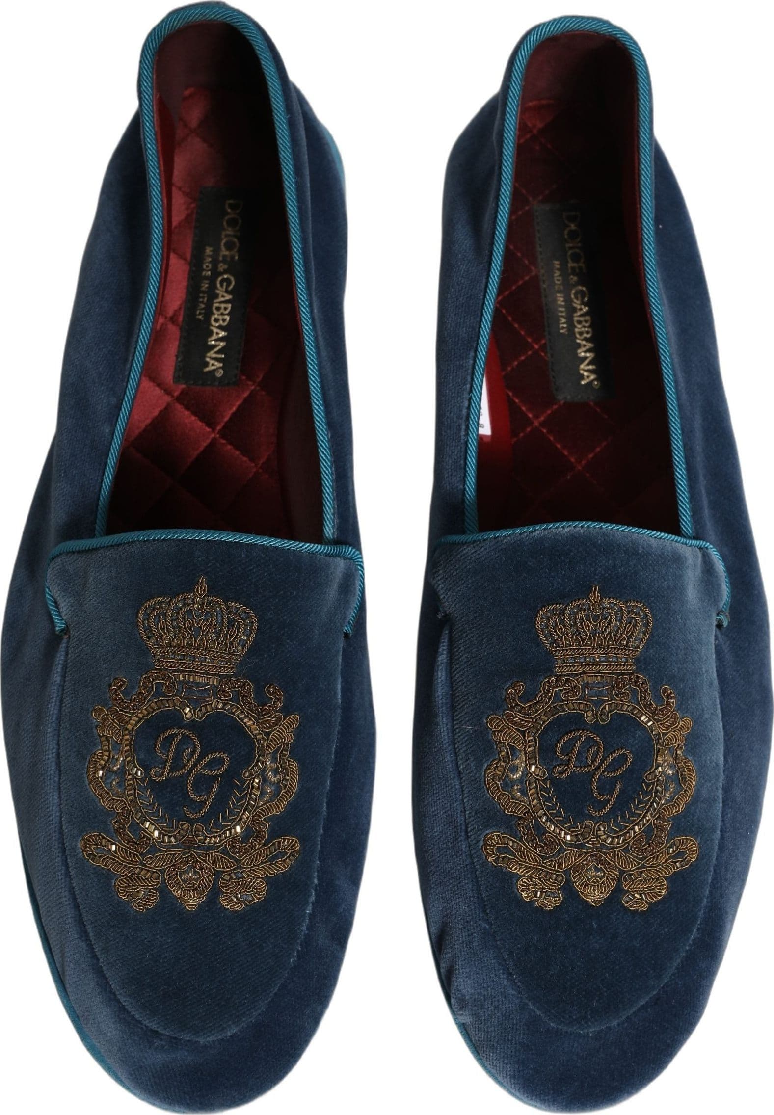 Dolce & Gabbana Blue Velvet Crown Embroidery Loafers Shoes - 2