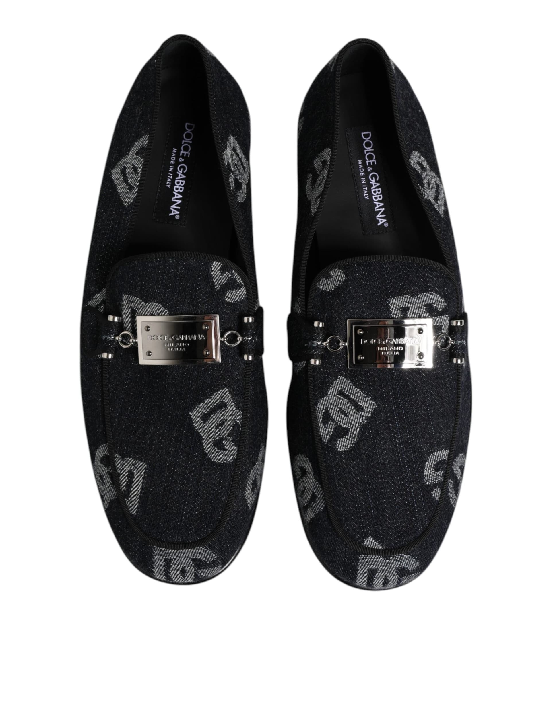 Dolce & Gabbana Blue Logo Cotton Loafers Formal Dress Shoes - 7