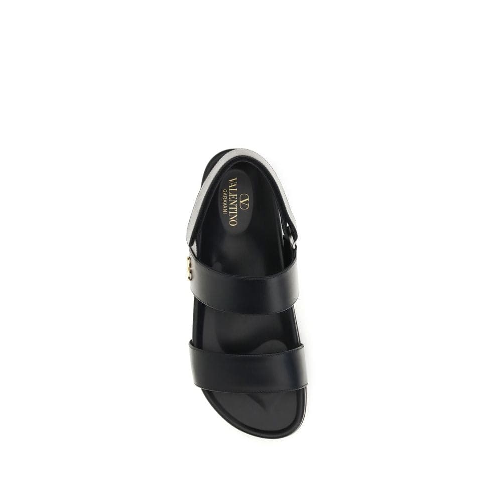 Valentino Garavani Black Calf Leather Bos Taurus Flat Sandals - 4