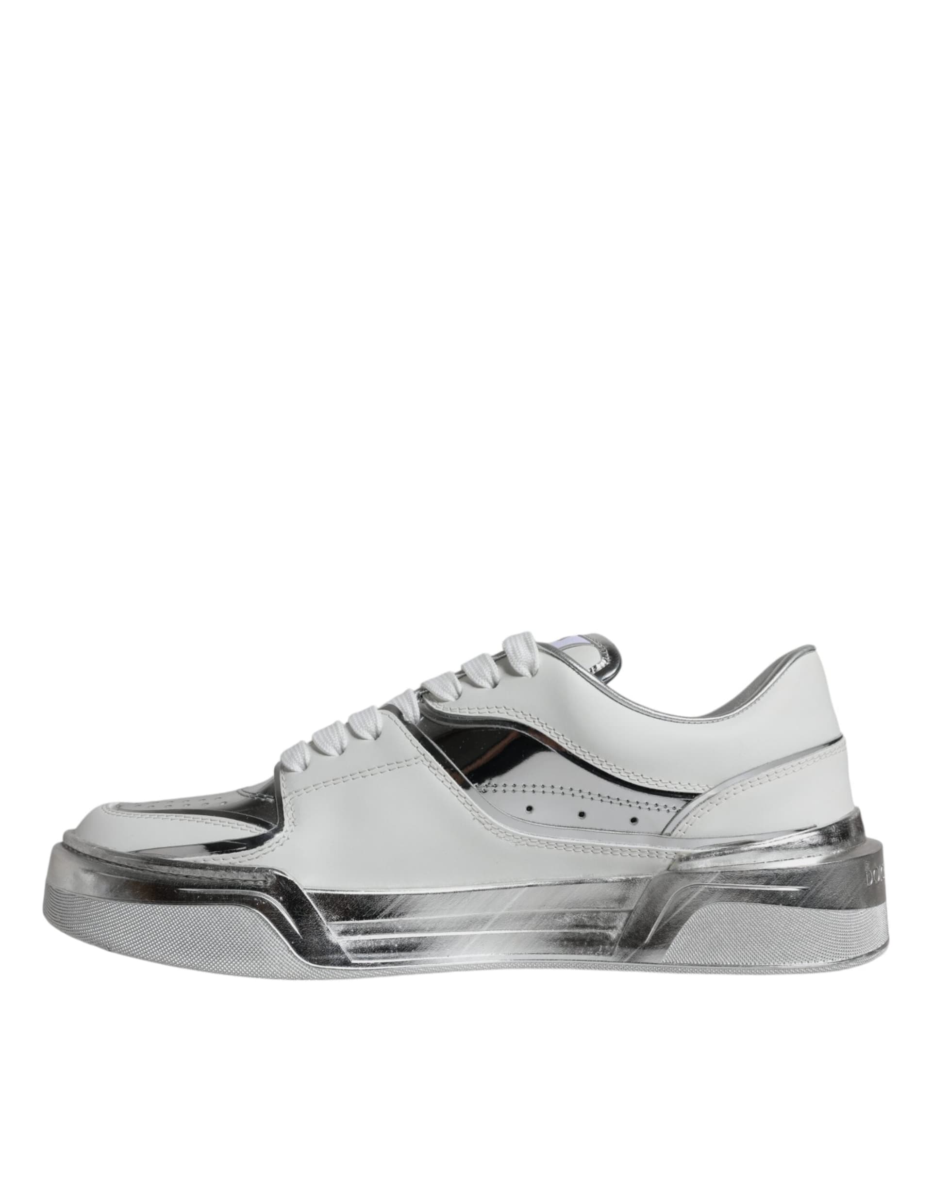Dolce & Gabbana White Silver Leather Low Top Sneakers Shoes - 4