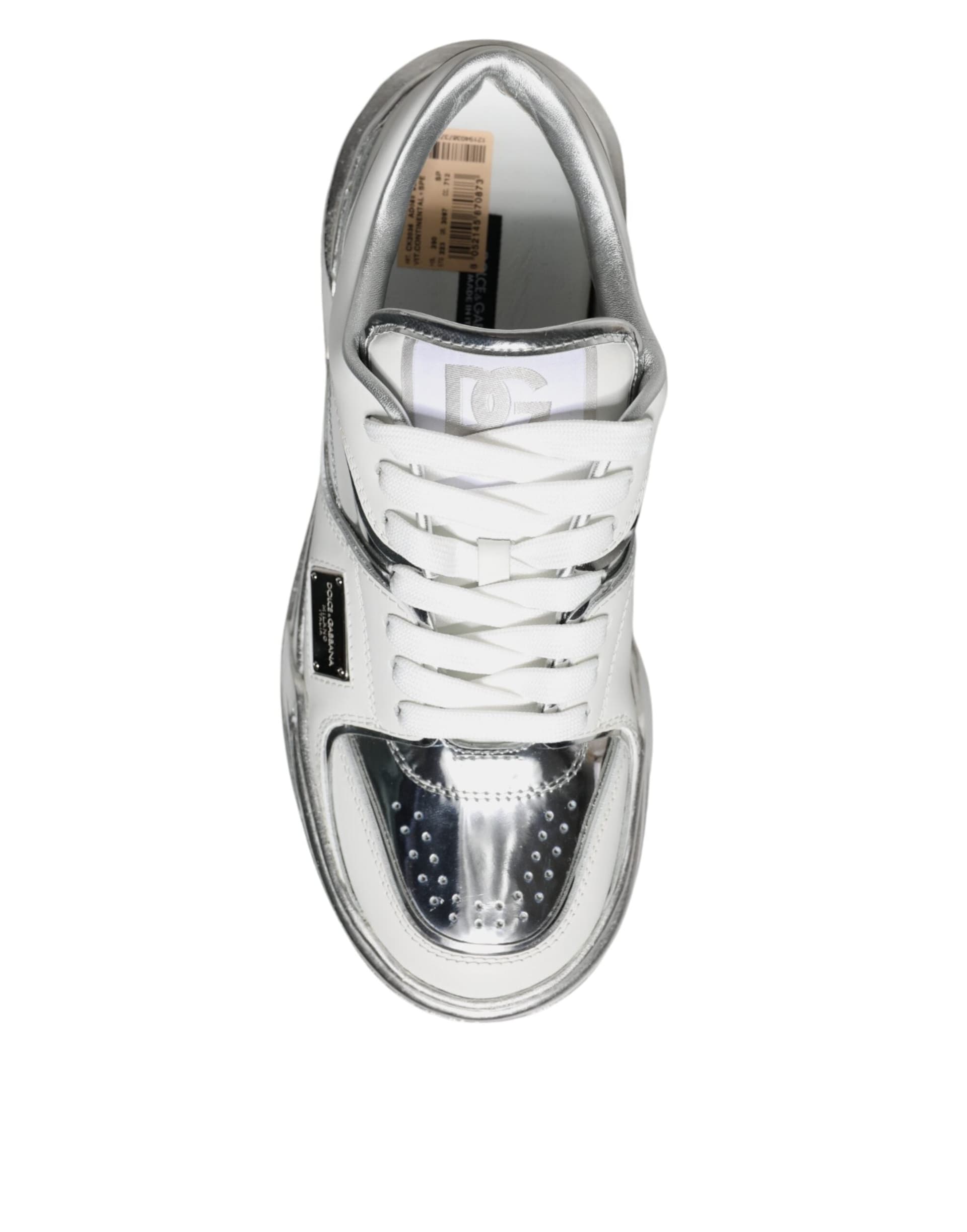 Dolce & Gabbana White Silver Leather Low Top Sneakers Shoes - 5