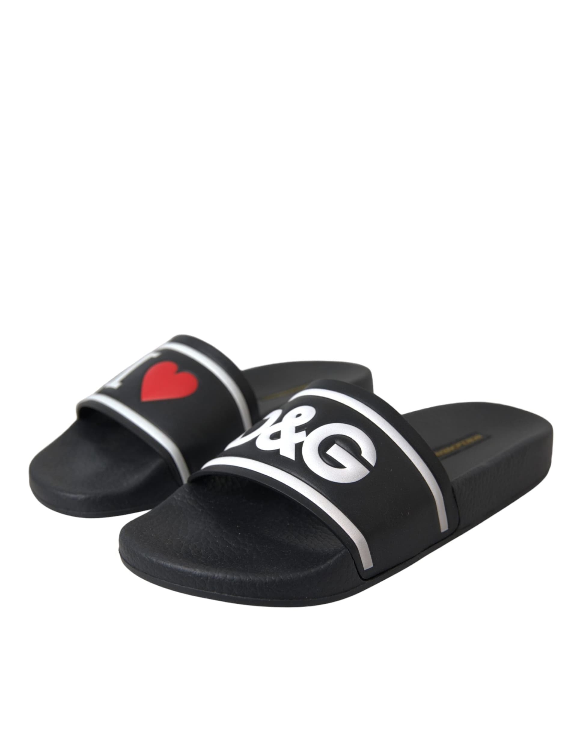 Dolce & Gabbana Black Leather I Love D&G Sandals Slides Shoes - 2