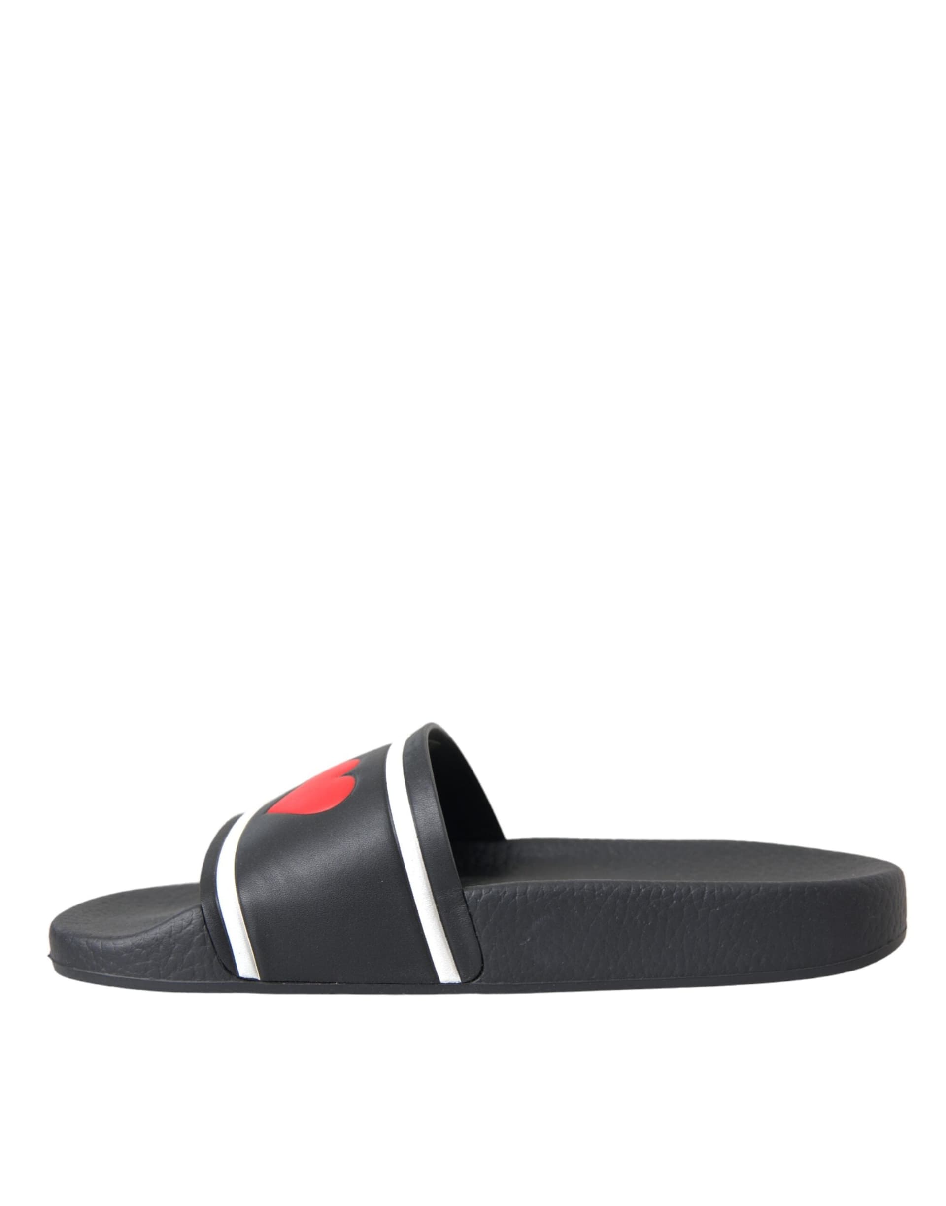 Dolce & Gabbana Black Leather I Love D&G Sandals Slides Shoes - 4