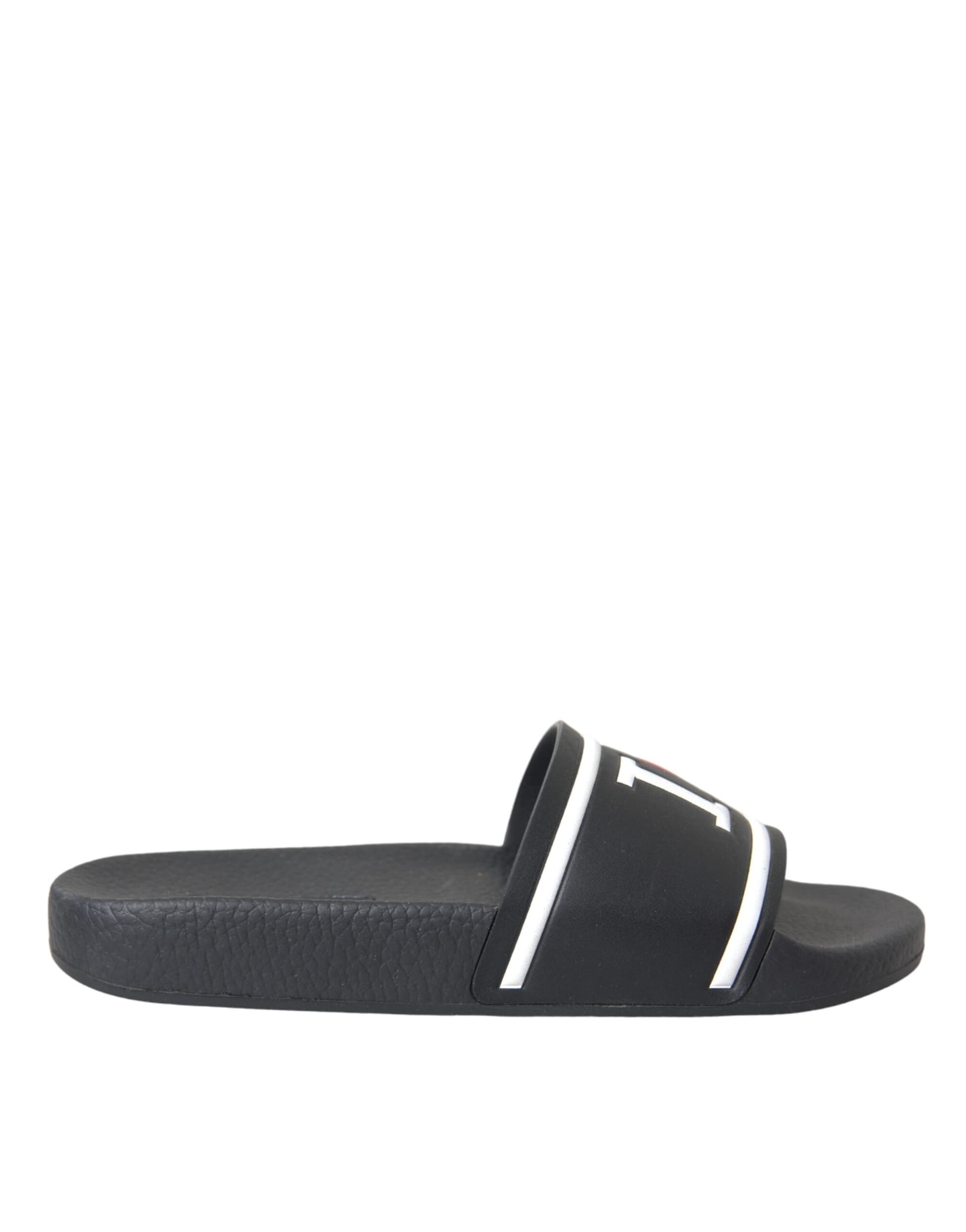 Dolce & Gabbana Black Leather I Love D&G Sandals Slides Shoes - 5