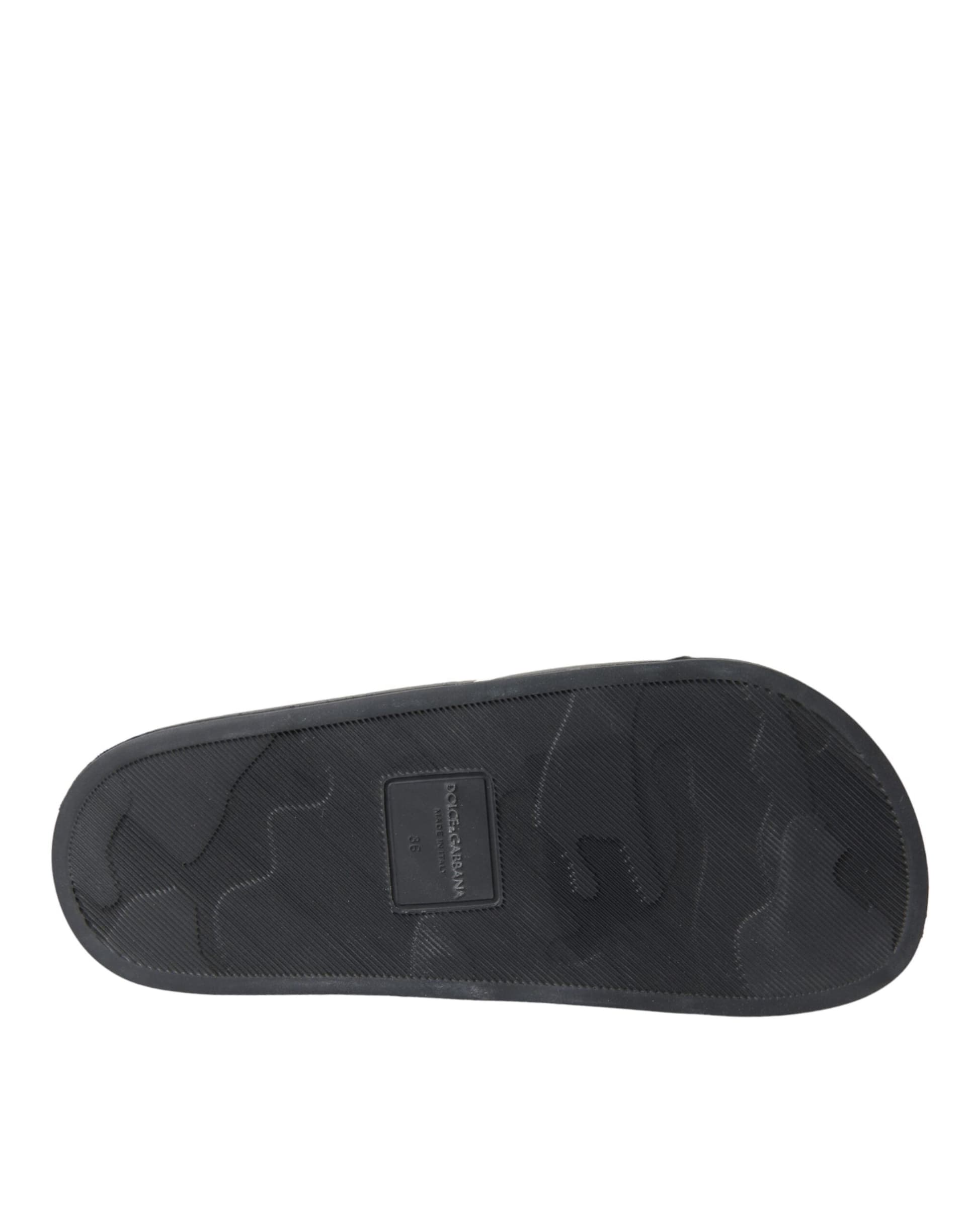 Dolce & Gabbana Black Leather I Love D&G Sandals Slides Shoes - 6